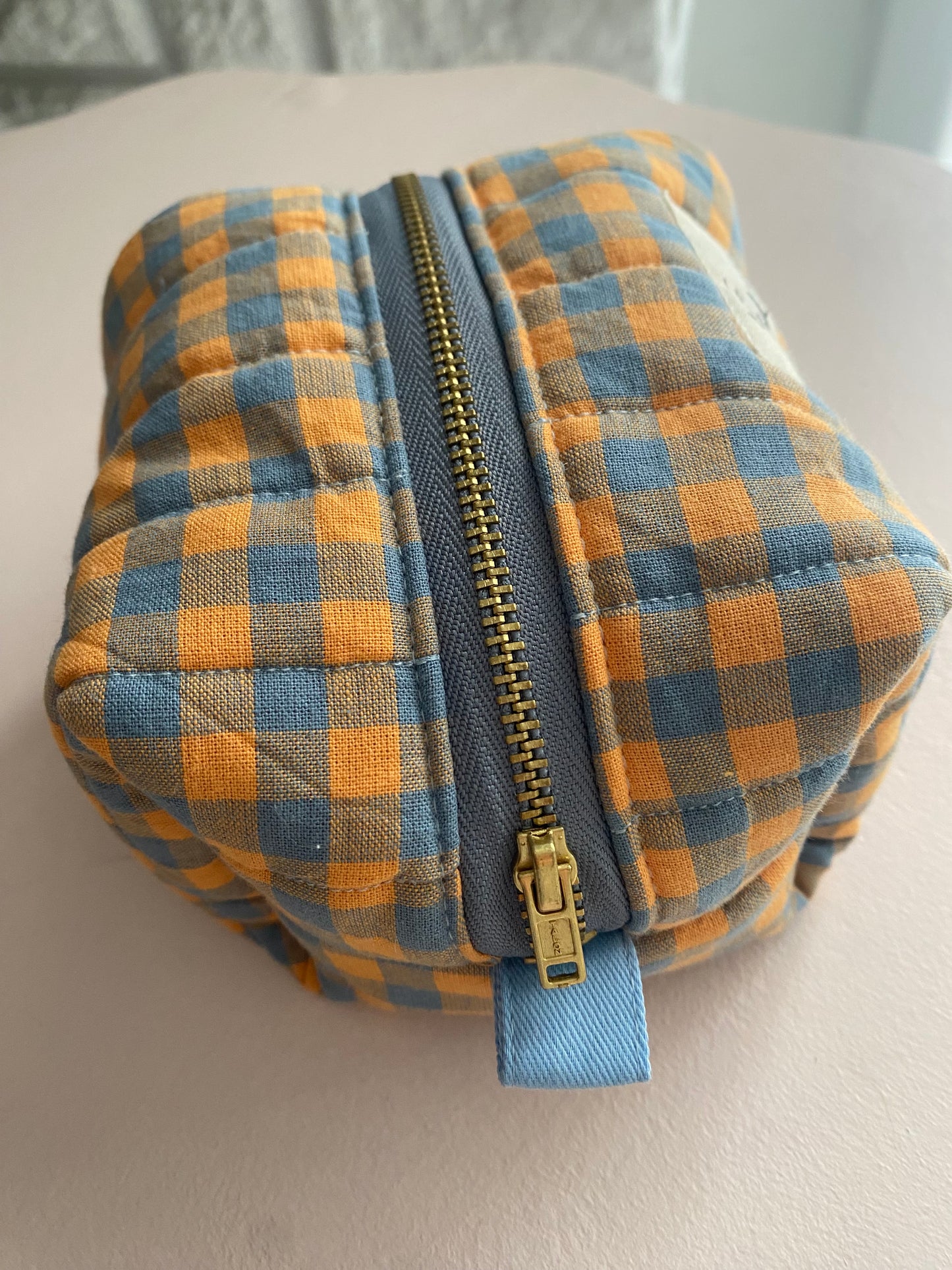Mini tote + tiny tote keychain + small box pouch set (Orange/Blue)