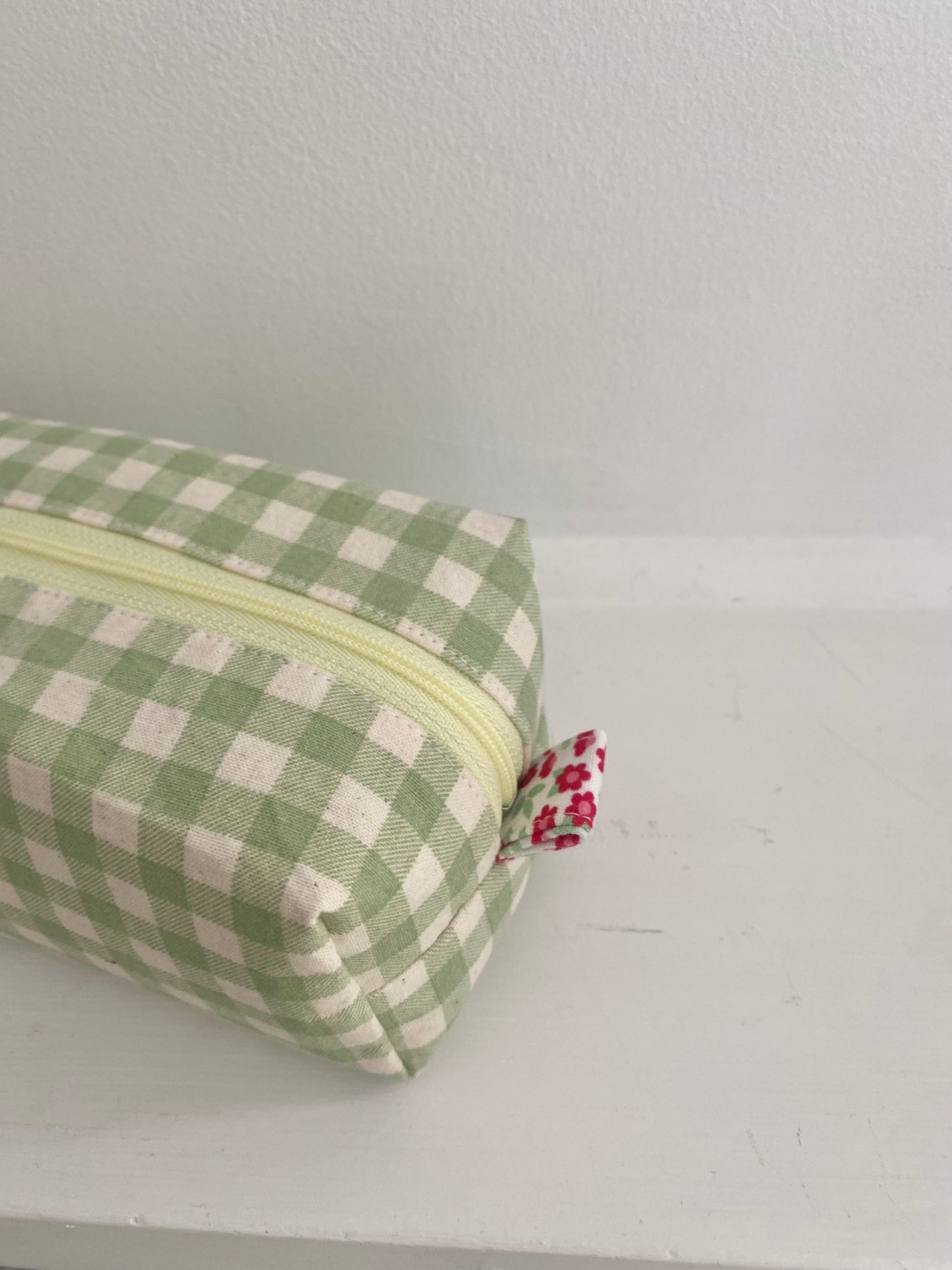 100% Cotton Green Gingham Makeup Pouch