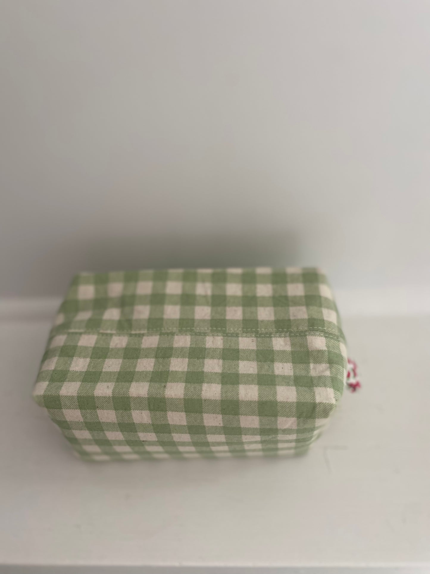 100% Cotton Green Gingham Makeup Pouch