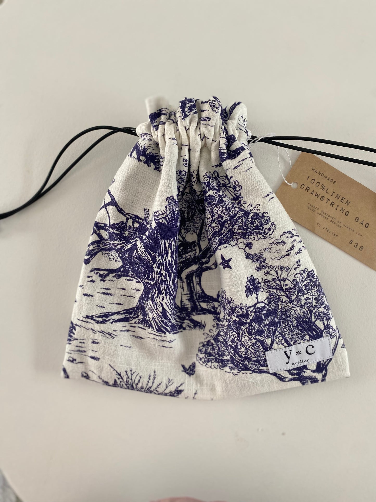 100%Linen Drawstring Bag “Blue Wonder”