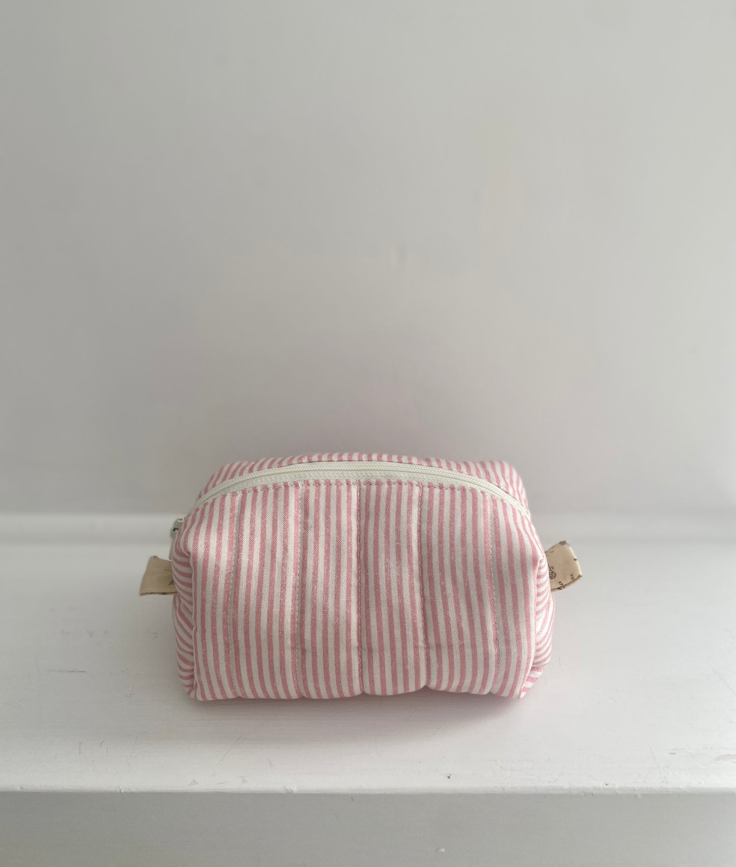 Quilted Pink Stripe Makeup Pouch (small)