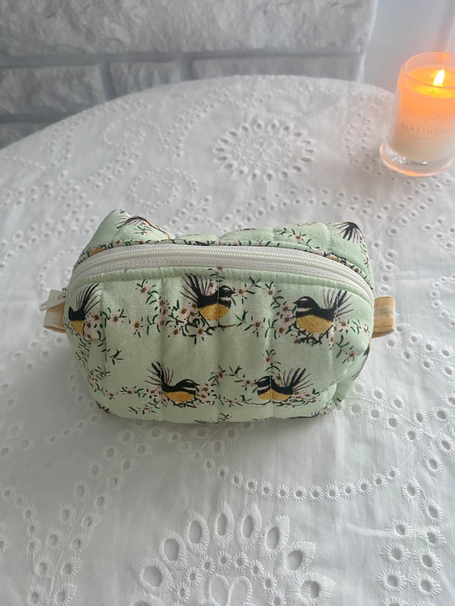 Quilted Cotton Little Fantail Makeup Pouch(small)