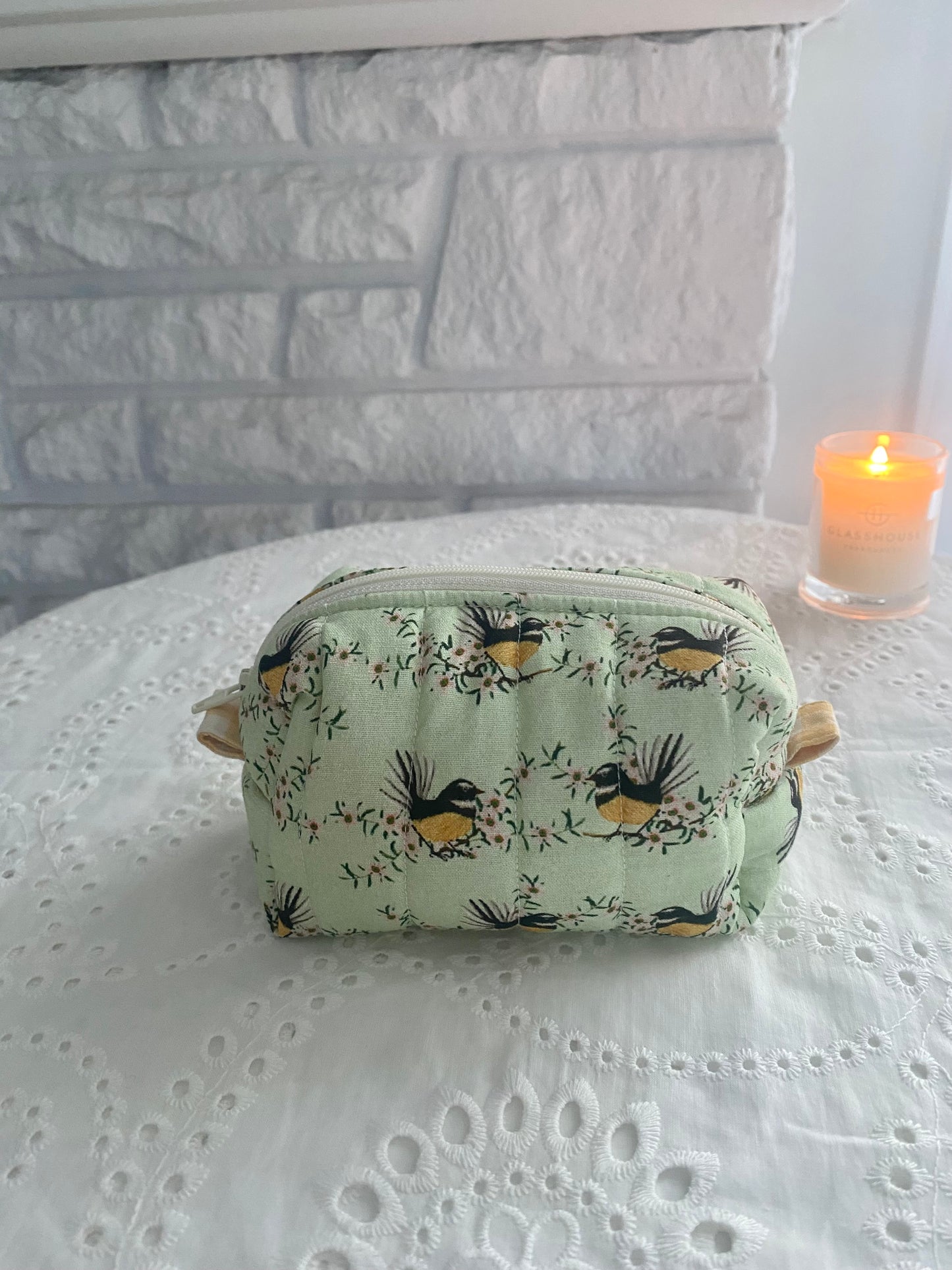 Quilted Cotton Little Fantail Makeup Pouch(small)