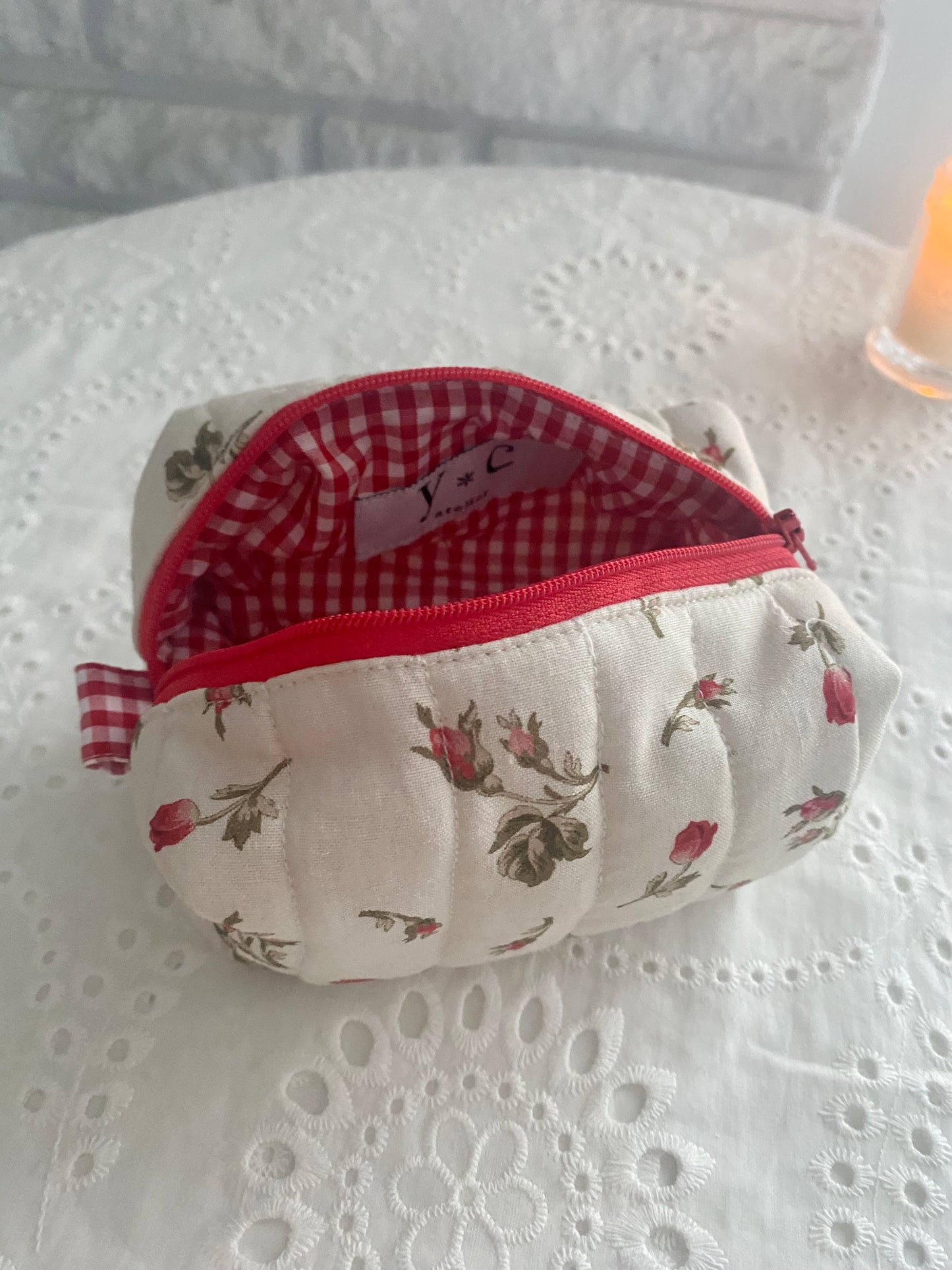 Quilted Rosebud Makeup Pouch (small)