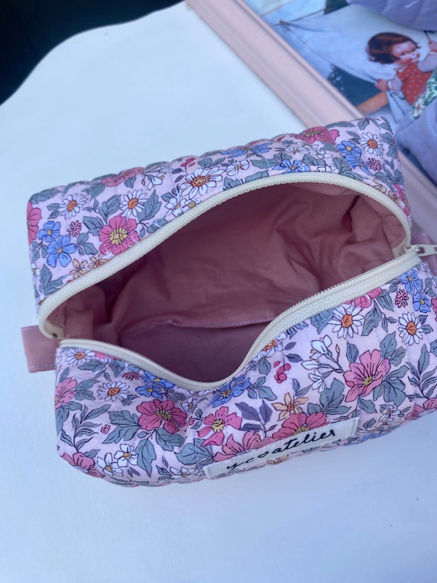 Cotton Floral Makeup Pouch Pink (Medium)