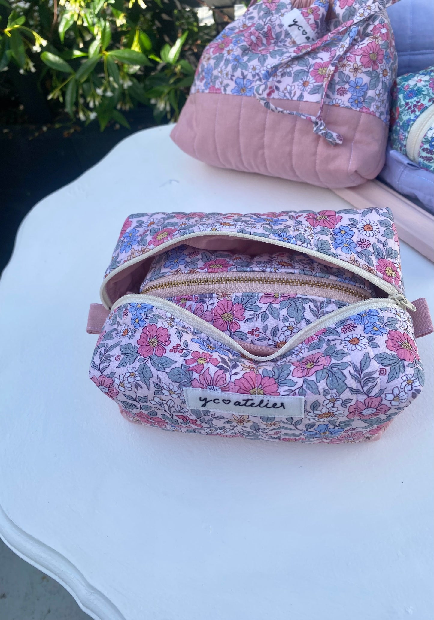 Cotton Floral Makeup Pouch Pink (Medium)