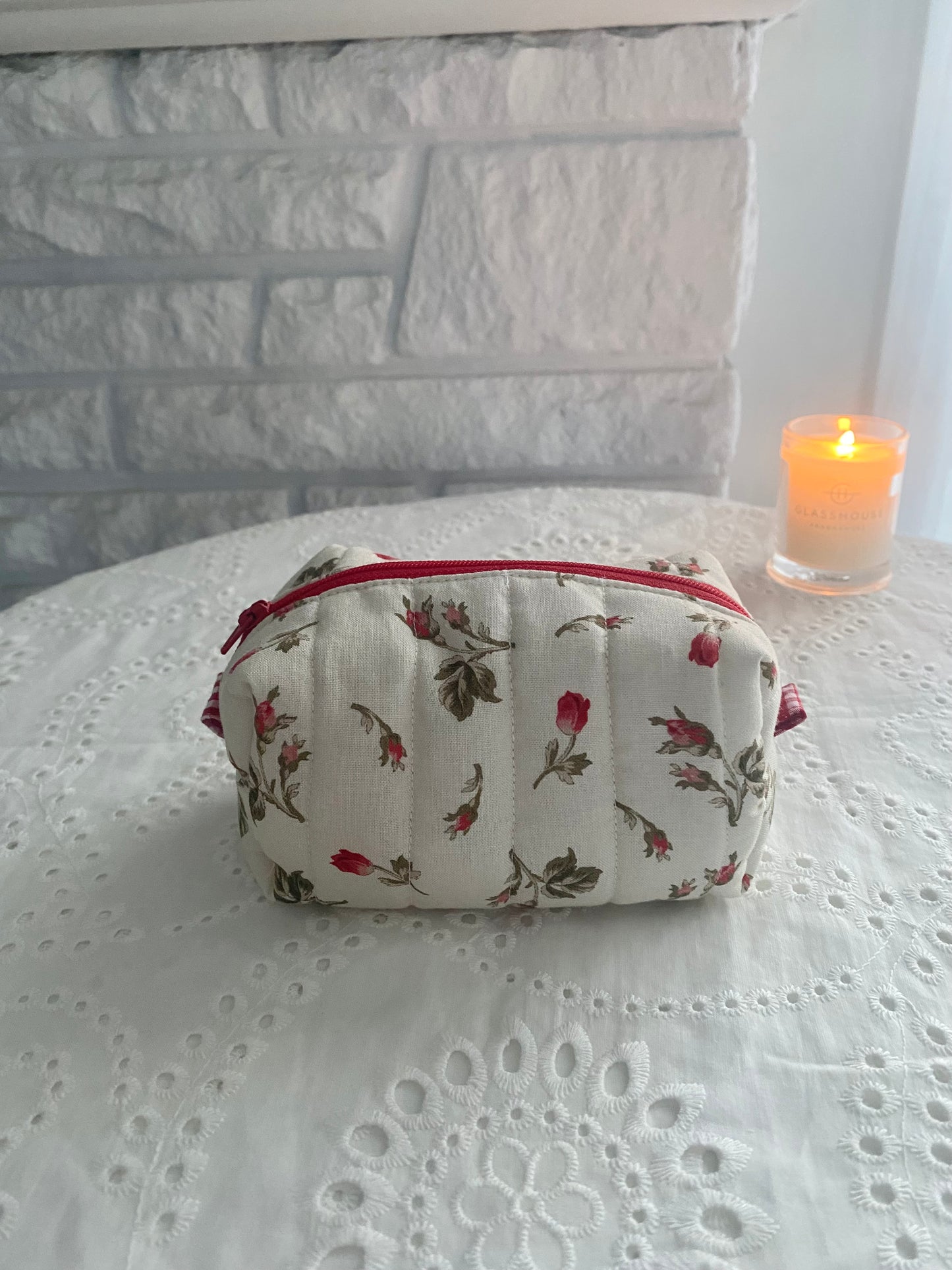 Quilted Rosebud Makeup Pouch (small)