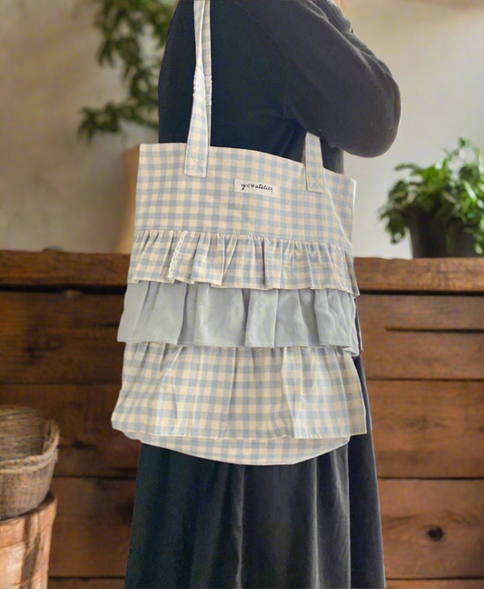 Blue gingham frilled bag