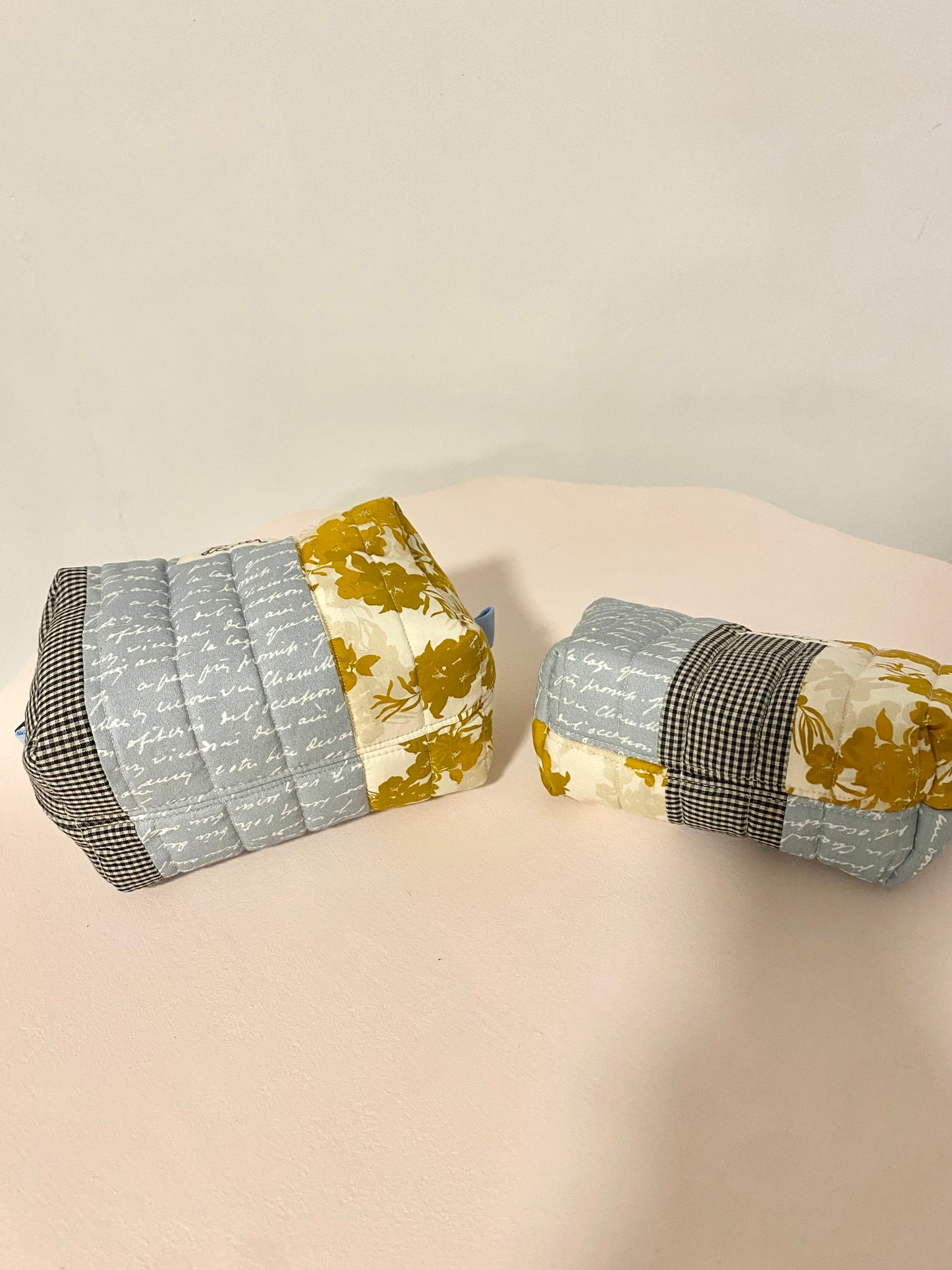 Patchwork Pouch Duo - Check, Blue & Mustard Floral