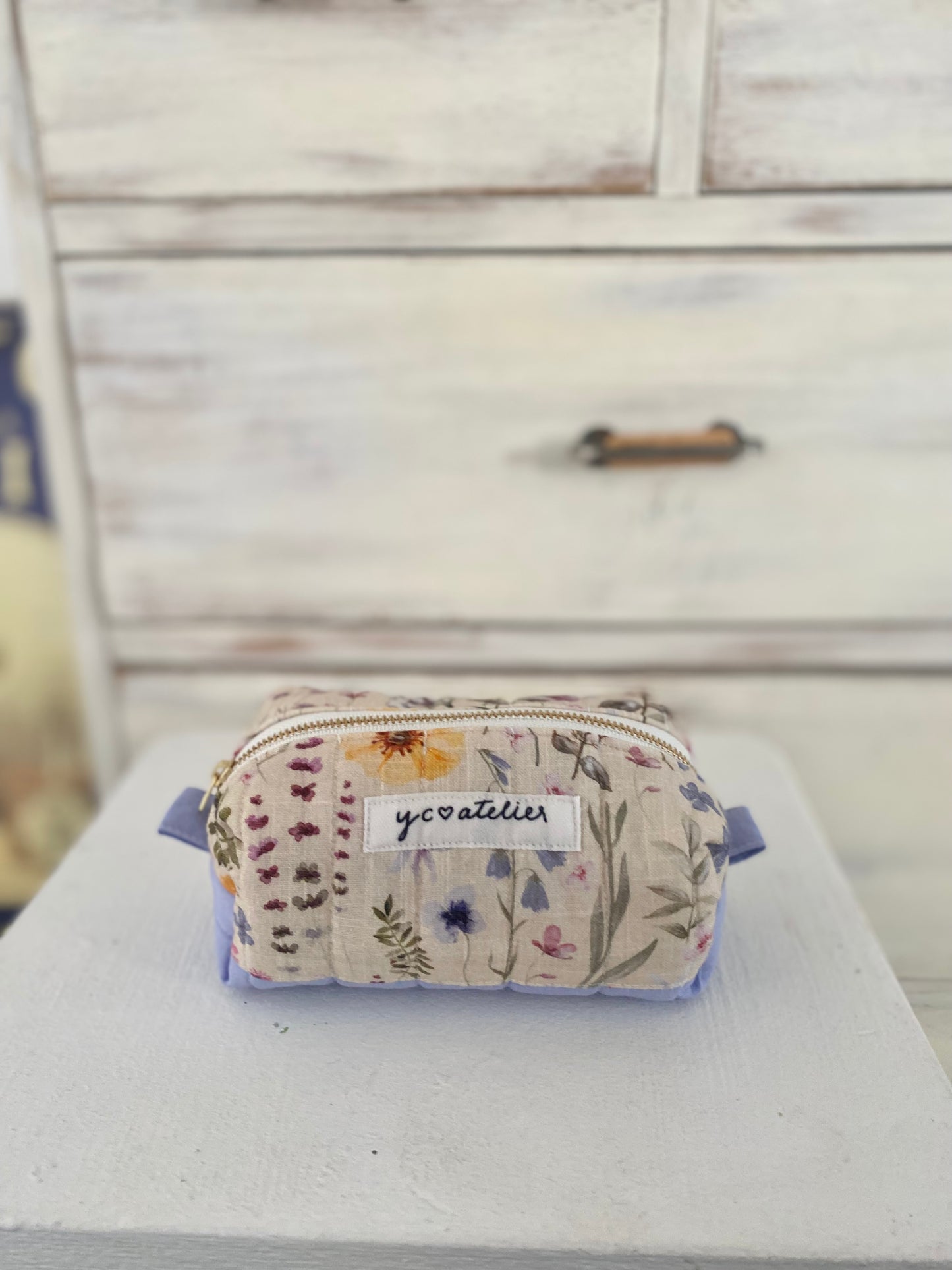 Cotton/Linen Floral Makeup Pouch (Small)