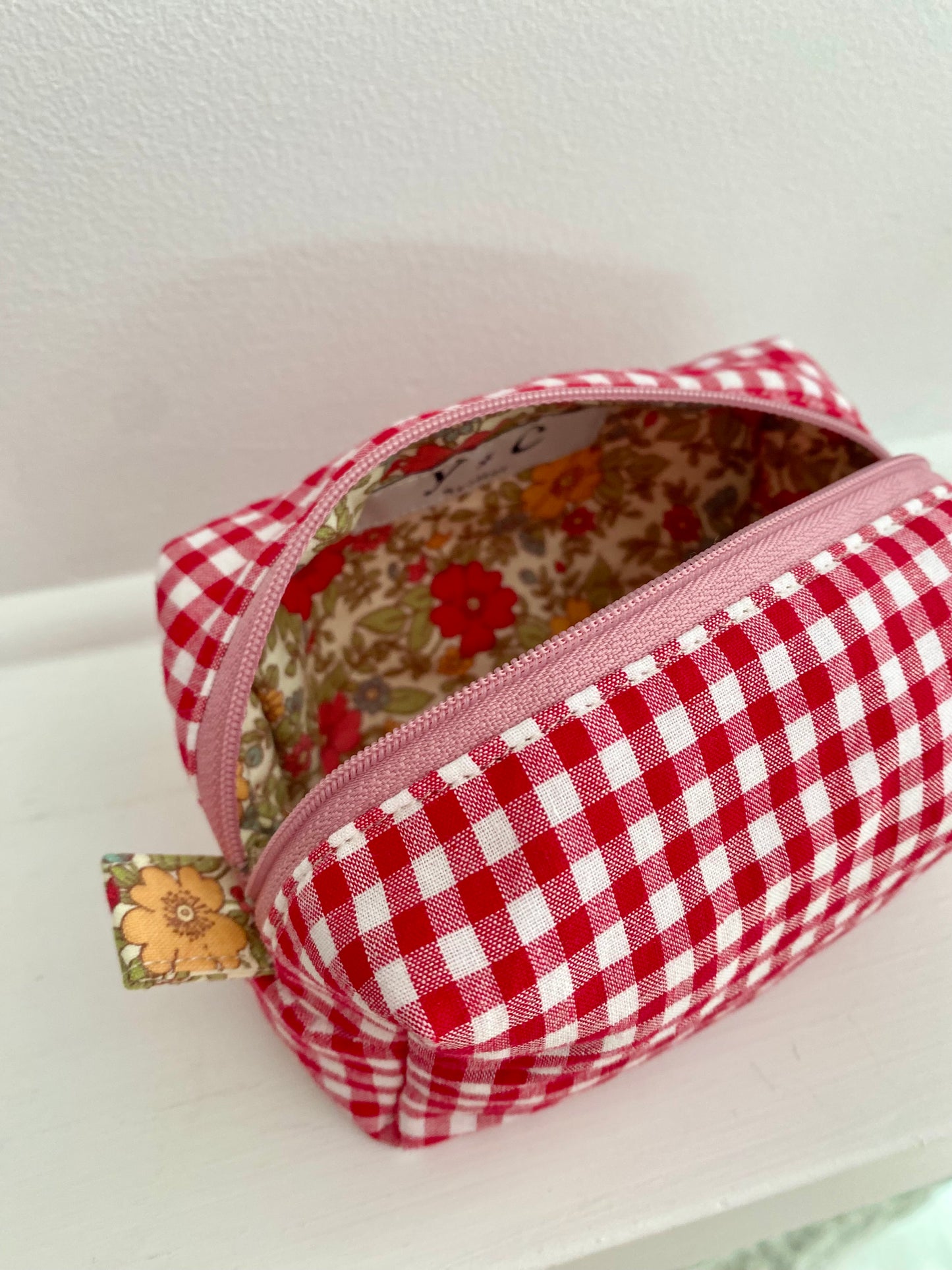 100% Cotton Gingham Check Makeup Pouch