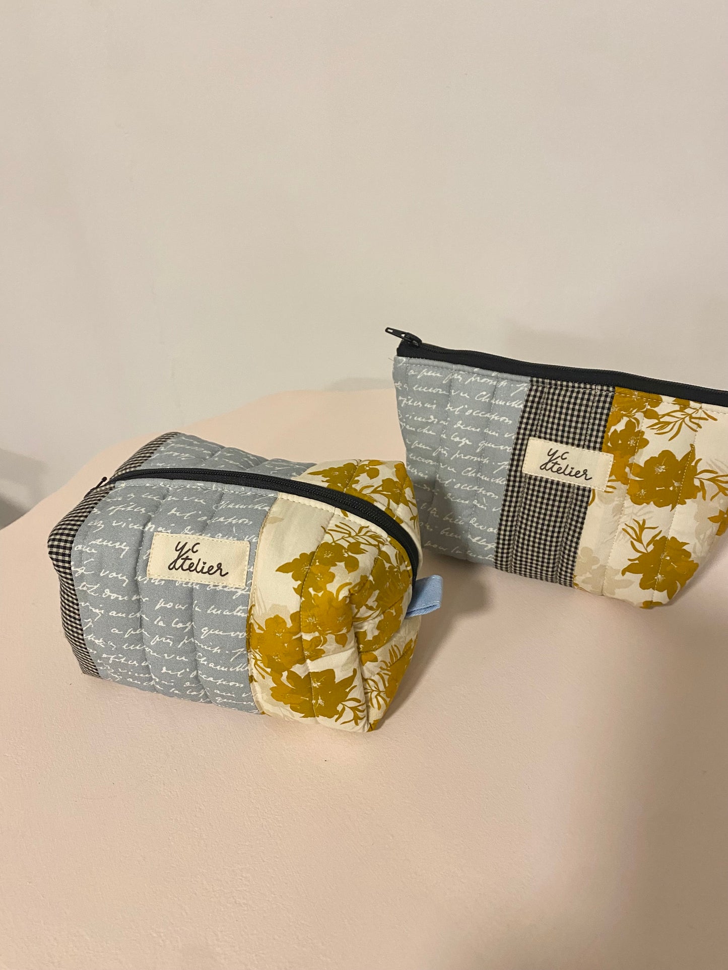 Patchwork Pouch Duo - Check, Blue & Mustard Floral