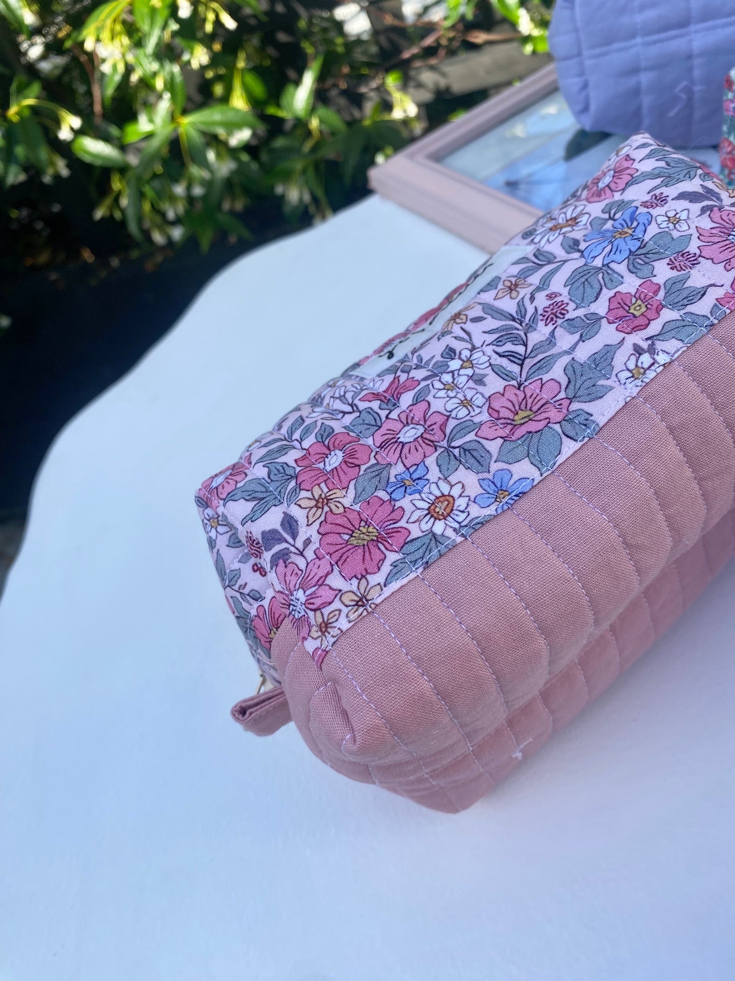 Cotton Floral Makeup Pouch Pink (Medium)