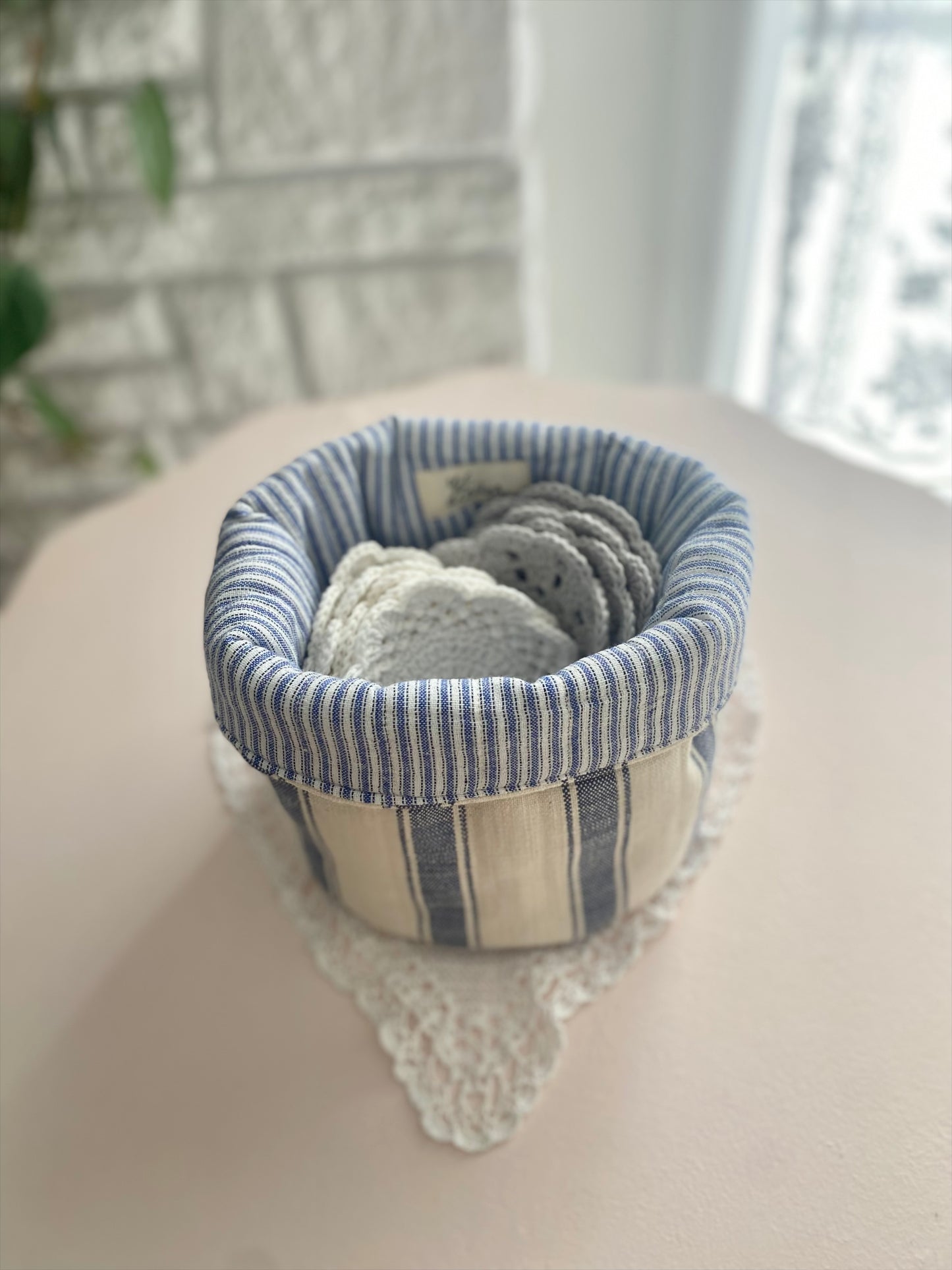 Blue Stripe Fabric Basket
