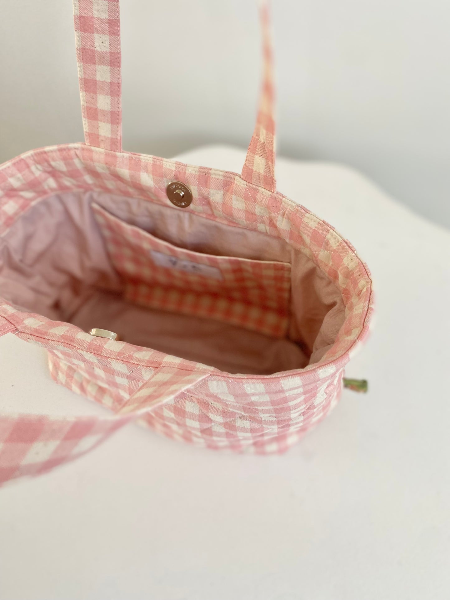 Quilted Pink Gingham Mini Tote Bag