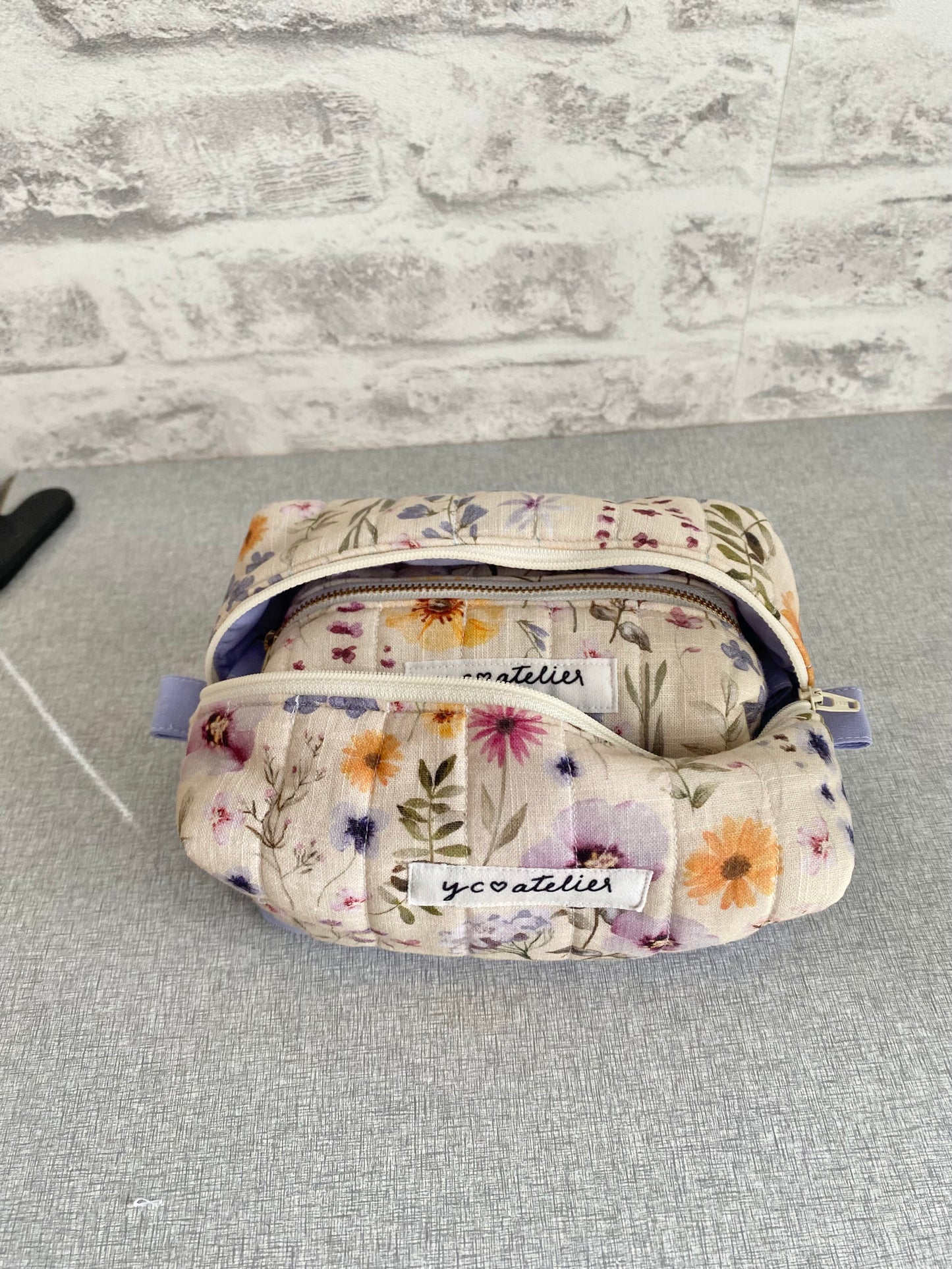 Cotton/Linen Floral Makeup Pouch (Medium)