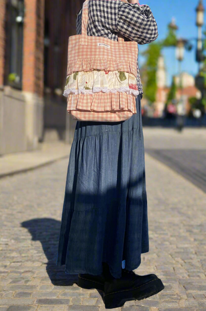 Pink gingham frilled bag