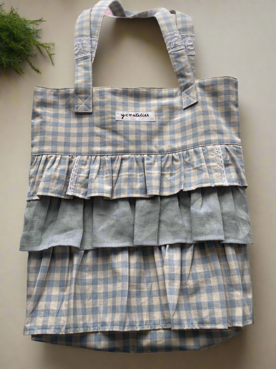 Blue gingham frilled bag