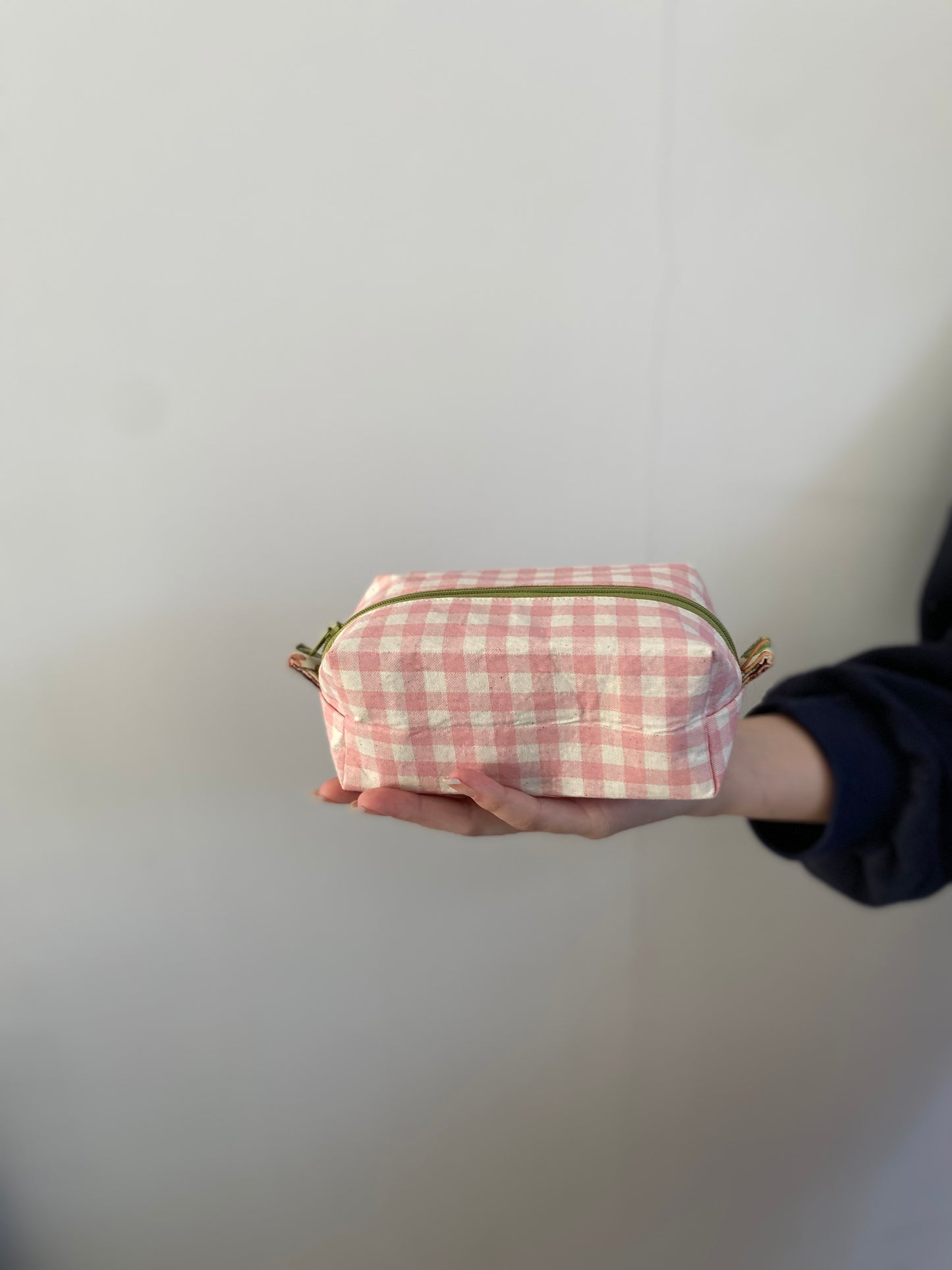 Pink Gingham Check Makeup Pouch