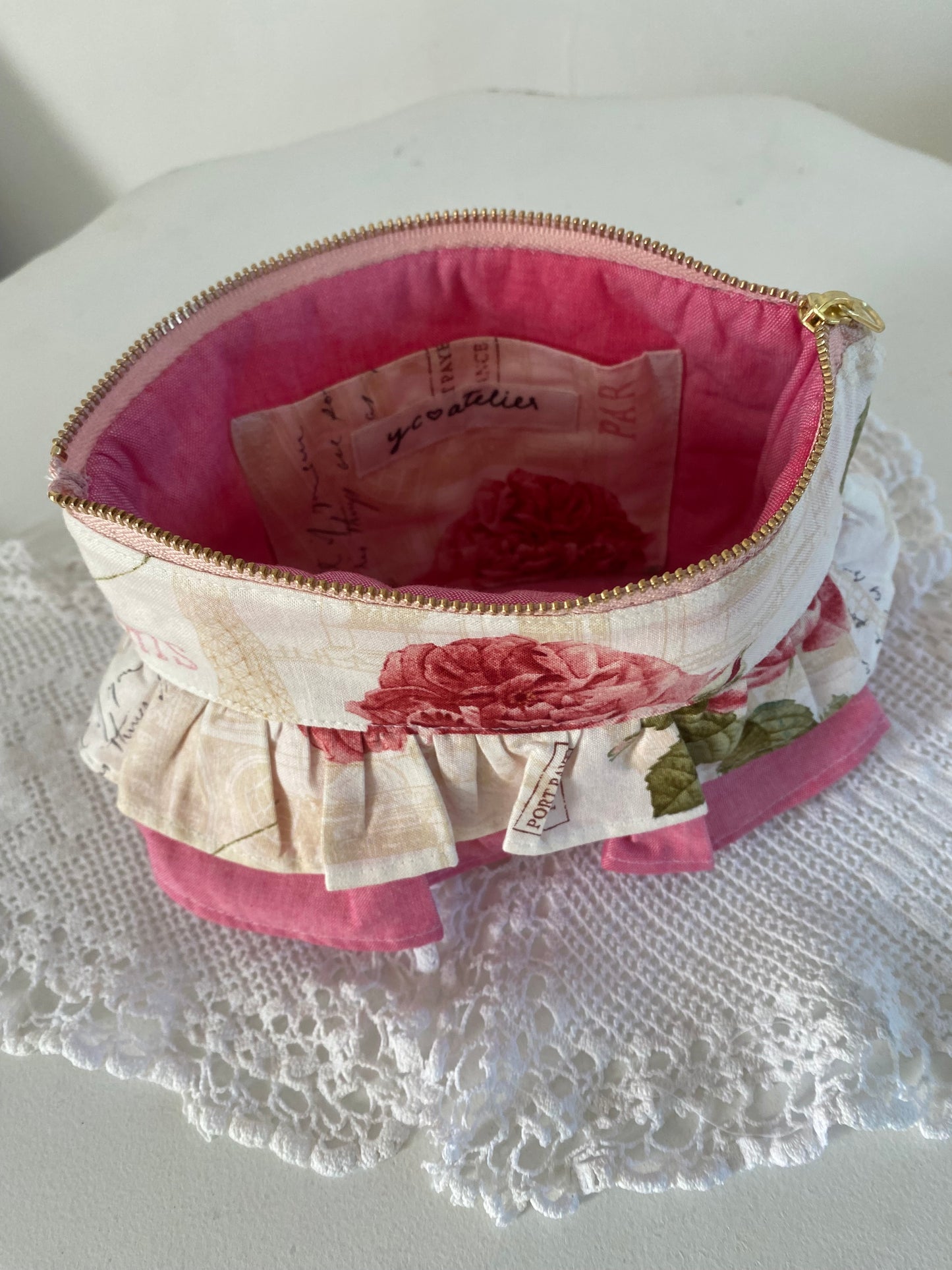 Pink frilled essential pouch