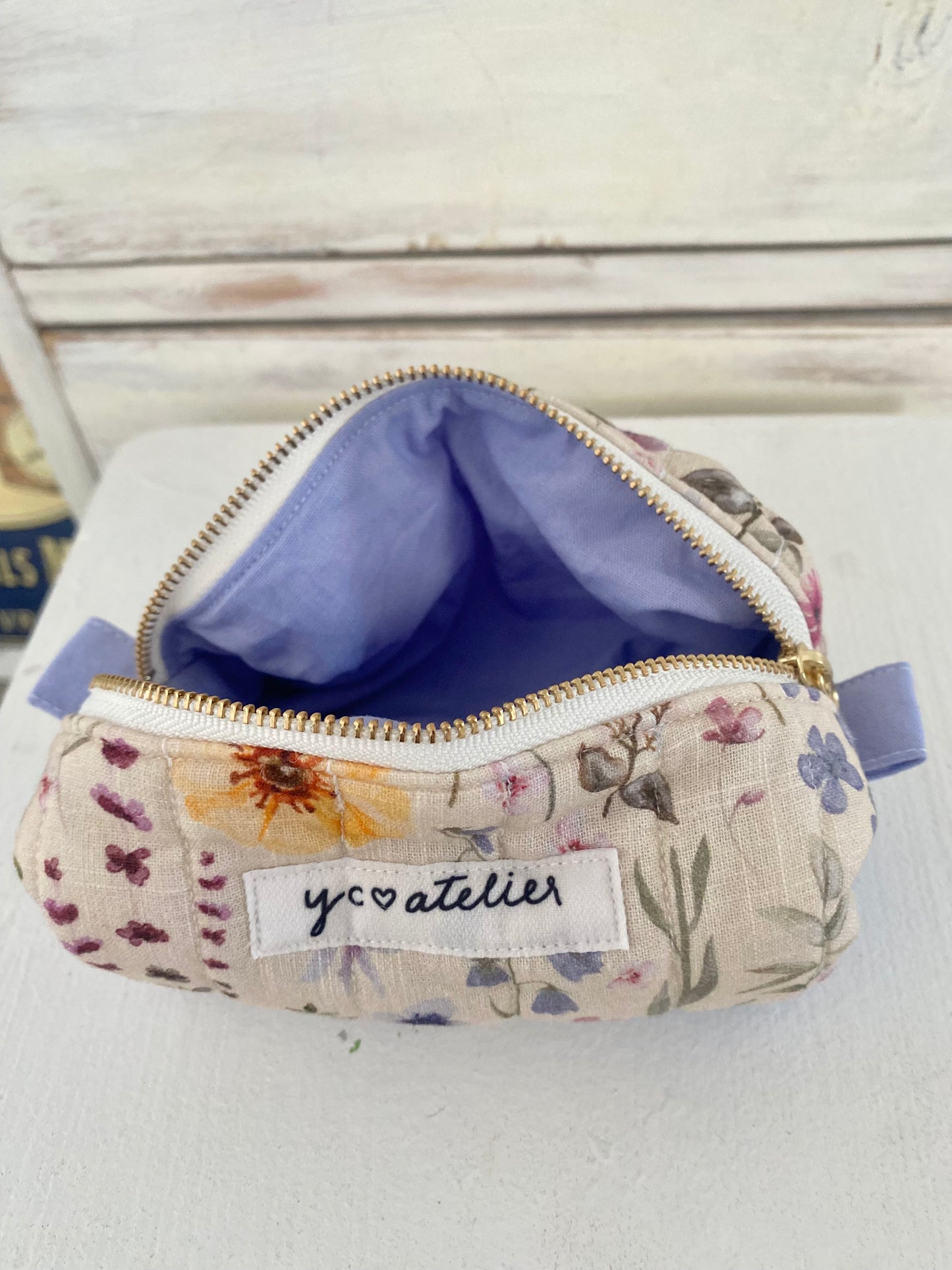 Cotton/Linen Floral Makeup Pouch (Small)