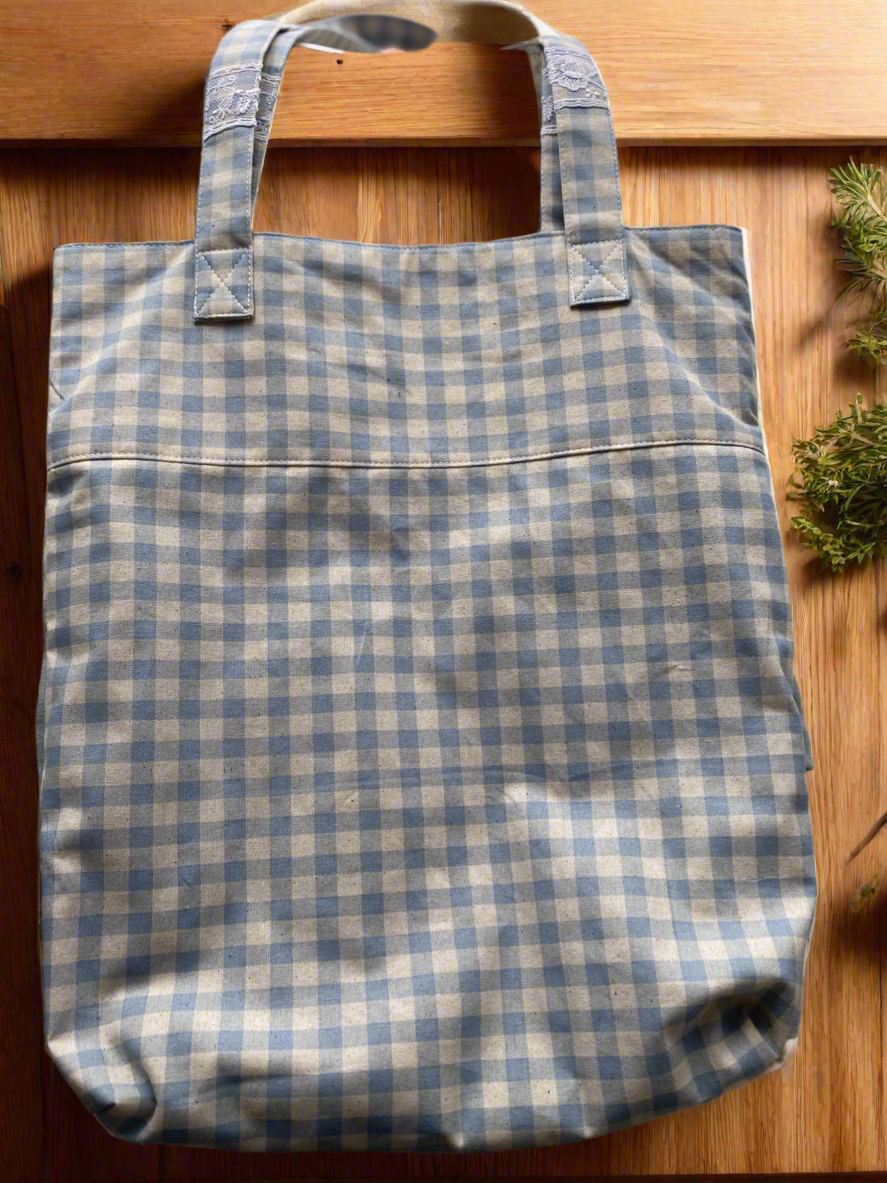 Blue gingham frilled bag