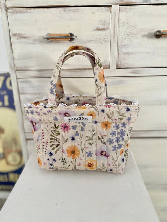 Quilted Floral Mini Tote Bag