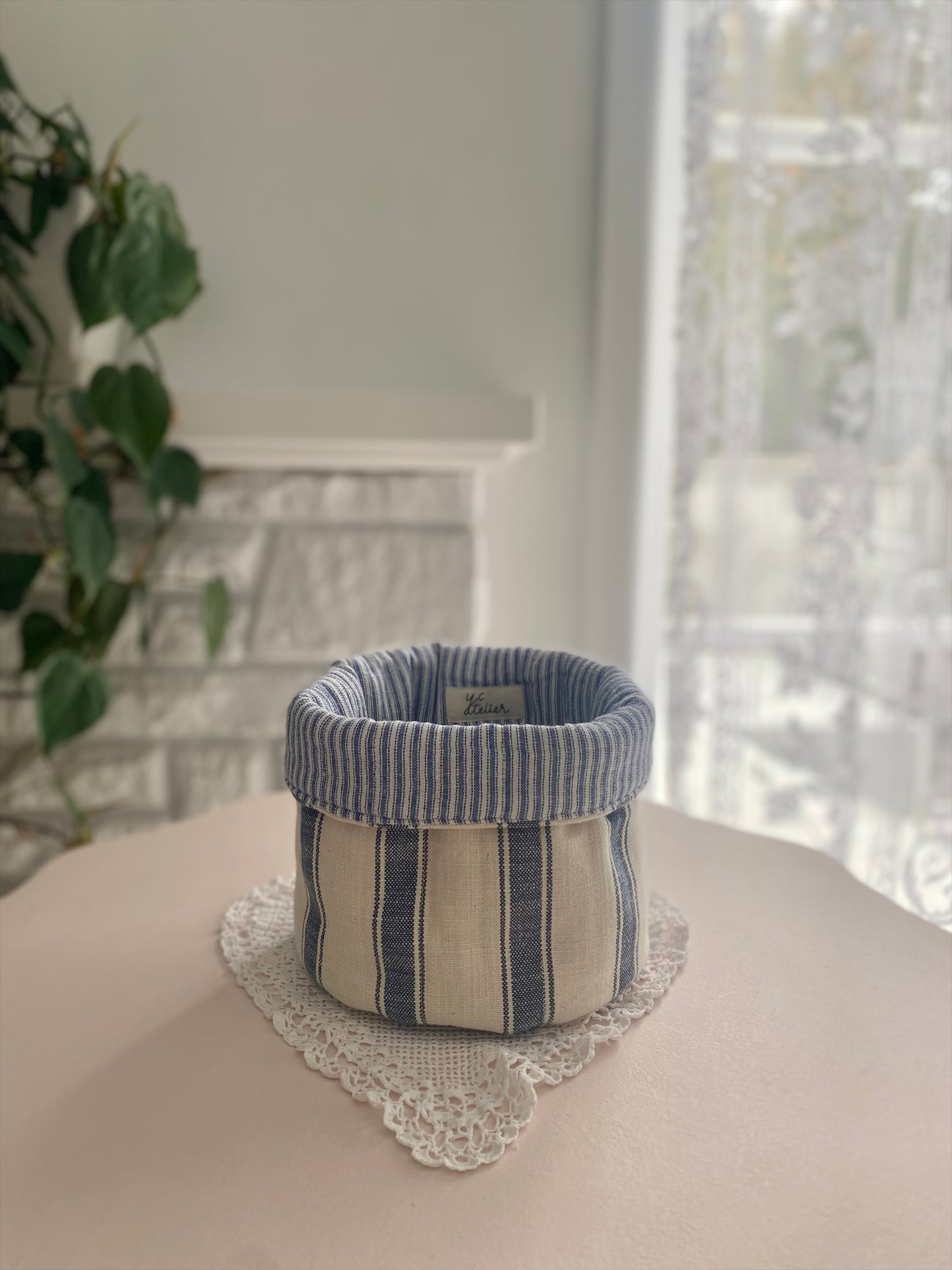Blue Stripe Fabric Basket