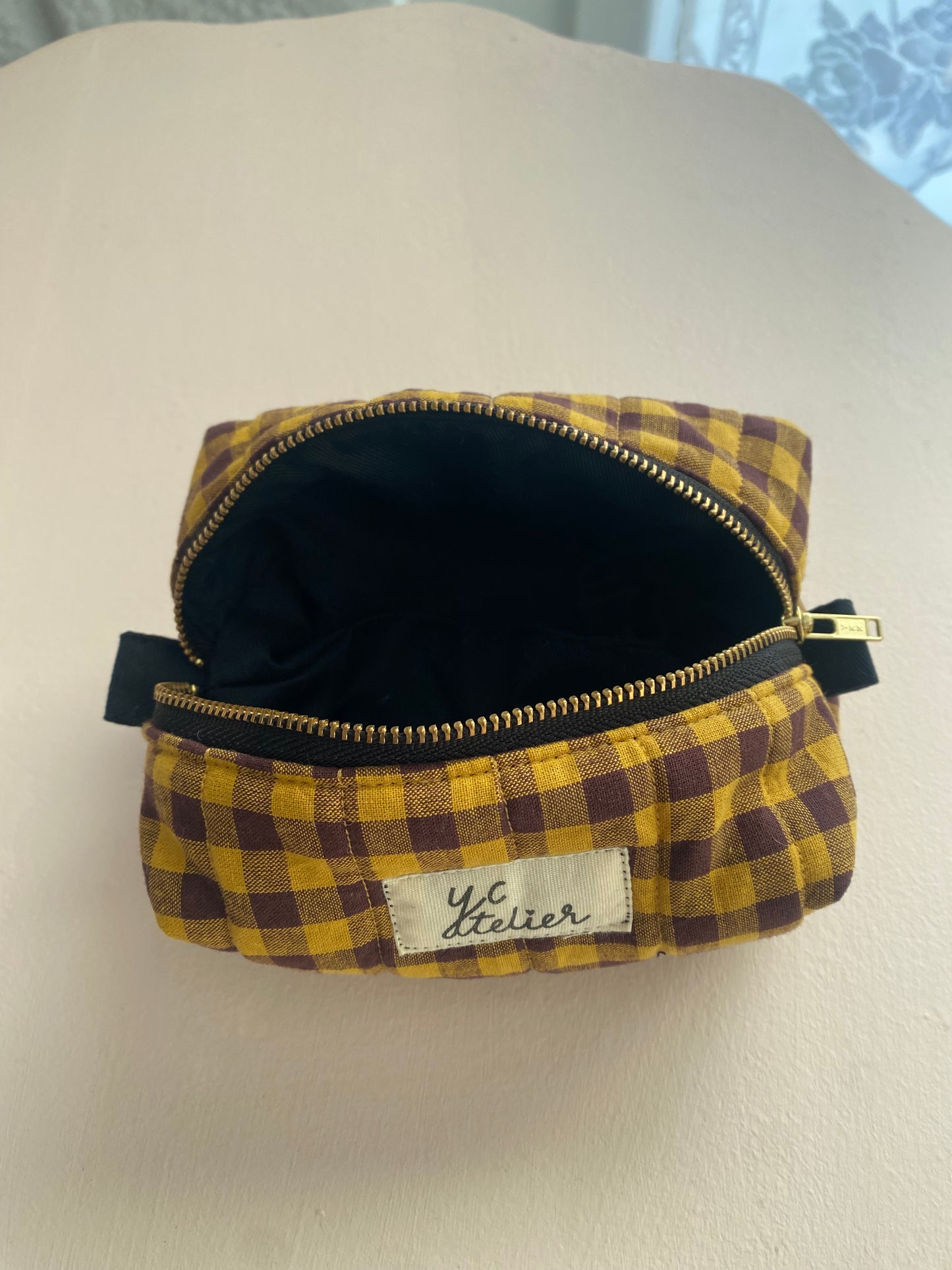 Mini tote + tiny tote keychain + small box pouch set (Mustard/Dark raisin)