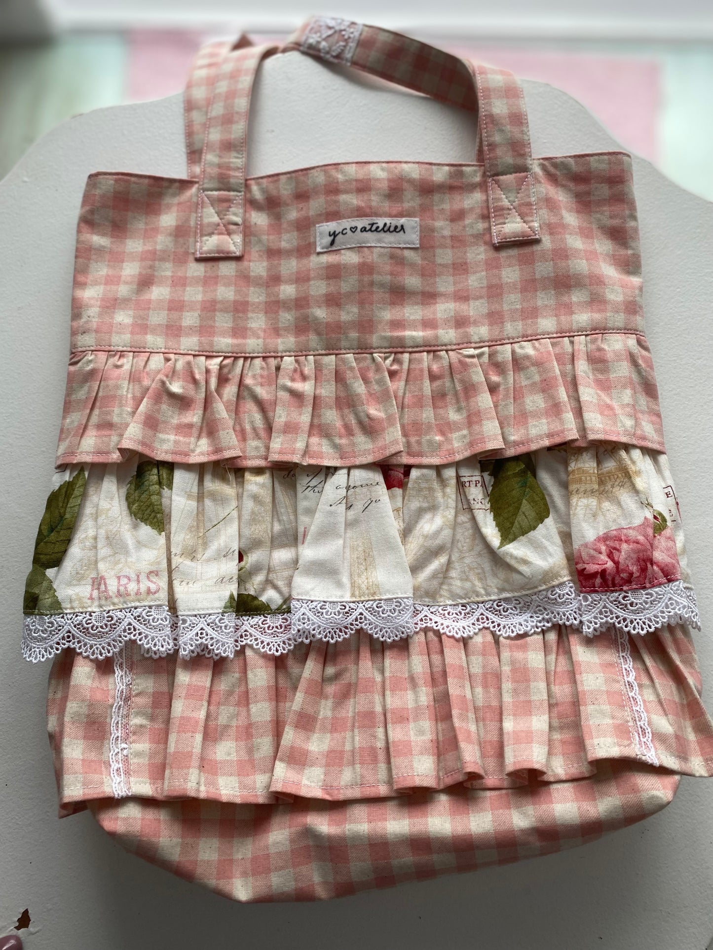 Pink gingham frilled bag