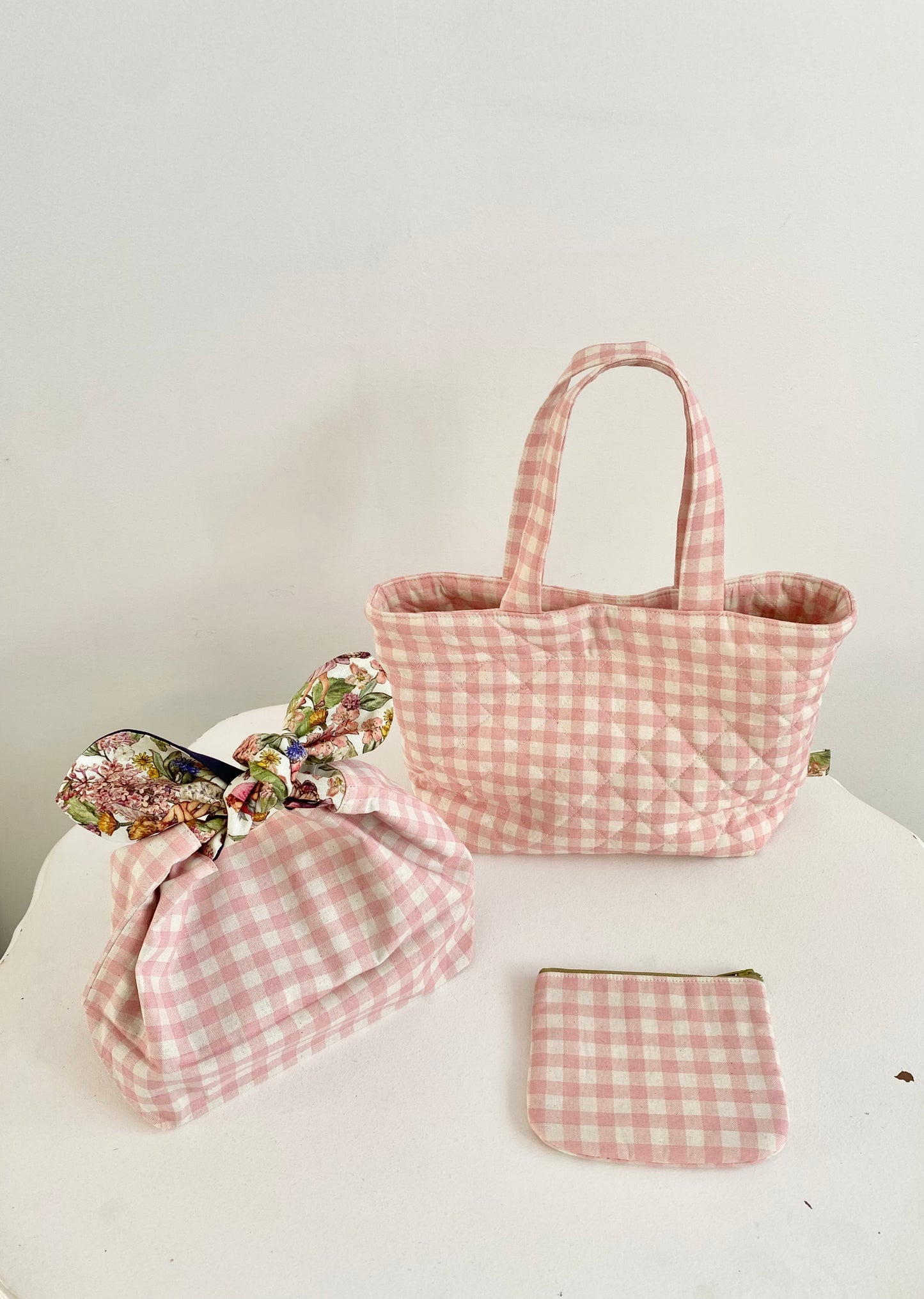 Quilted Pink Gingham Mini Tote Bag