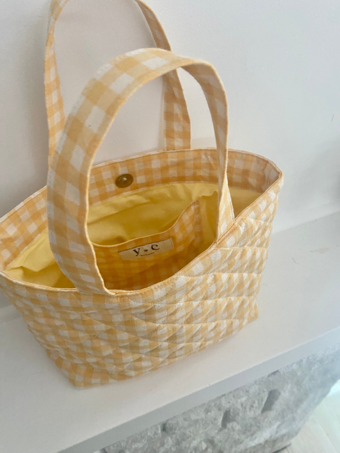 Quilted Yellow Gingham Mini Tote B