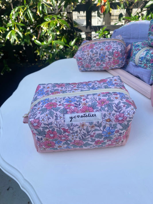 Cotton Floral Makeup Pouch Pink (Medium)