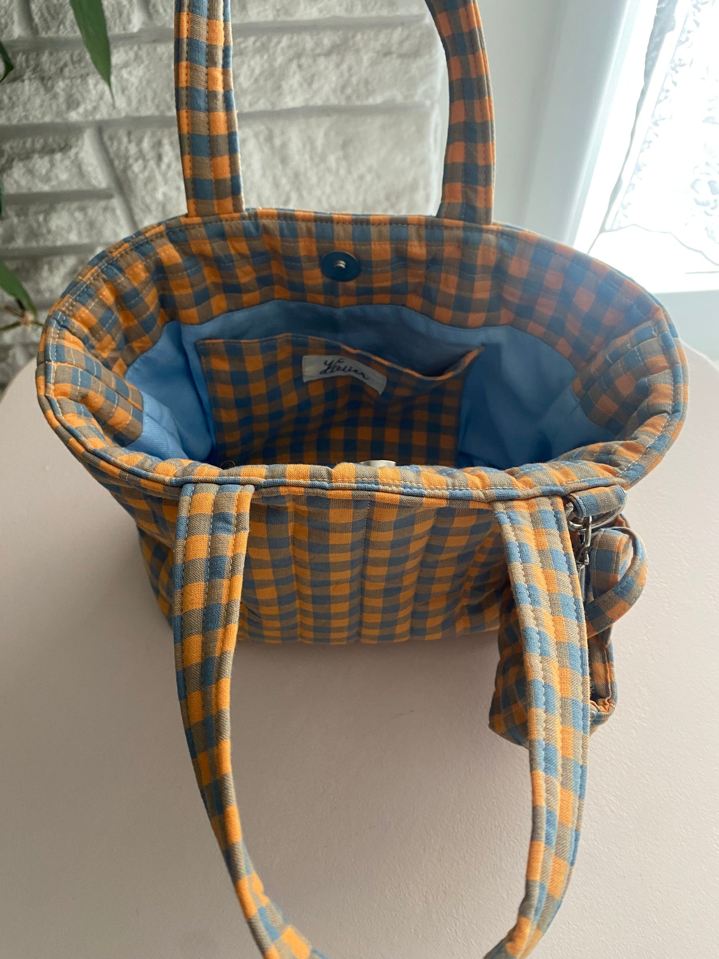Mini tote + tiny tote keychain + small box pouch set (Orange/Blue)
