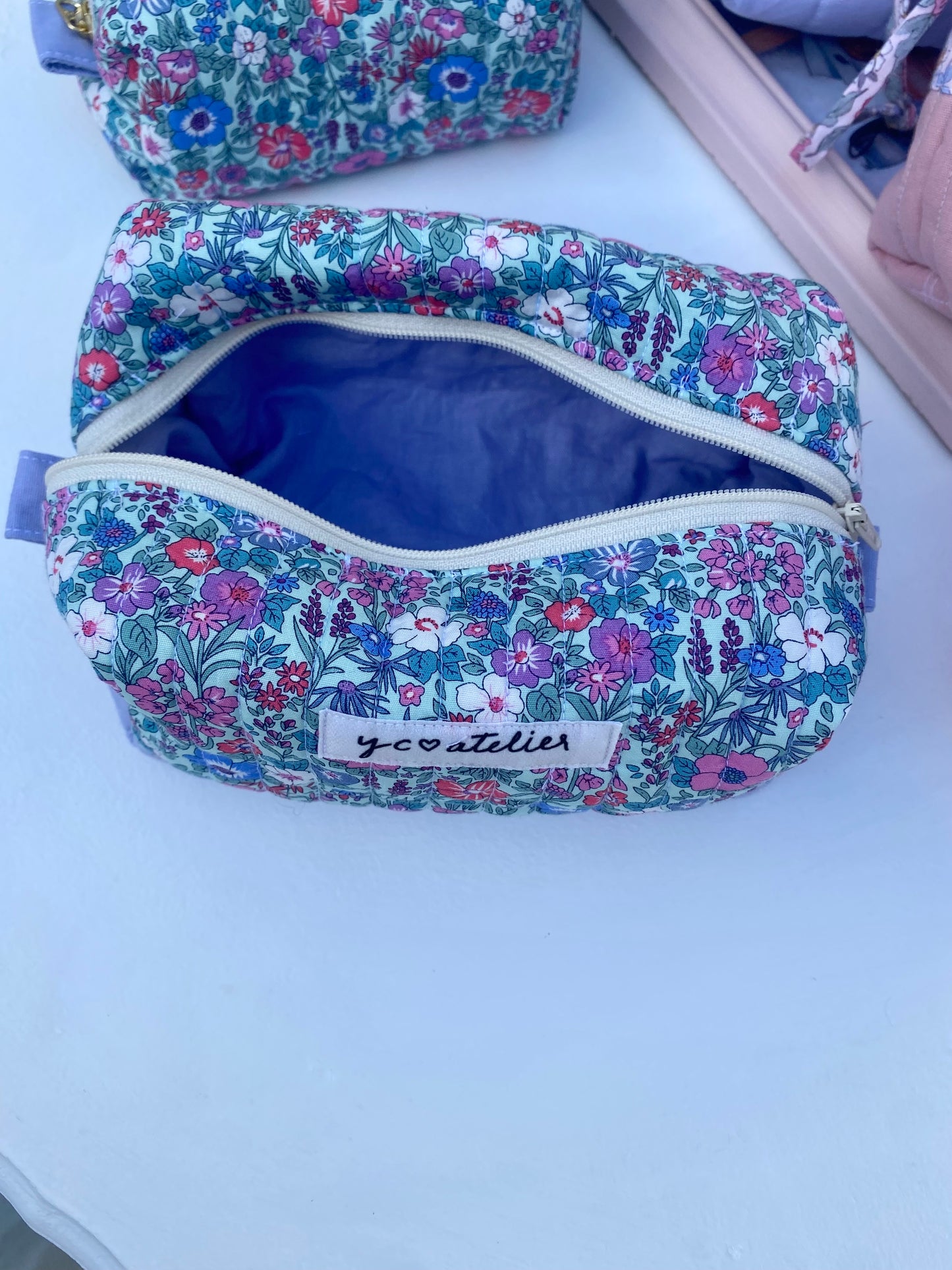 Cotton Floral Makeup Pouch Purple (Medium)