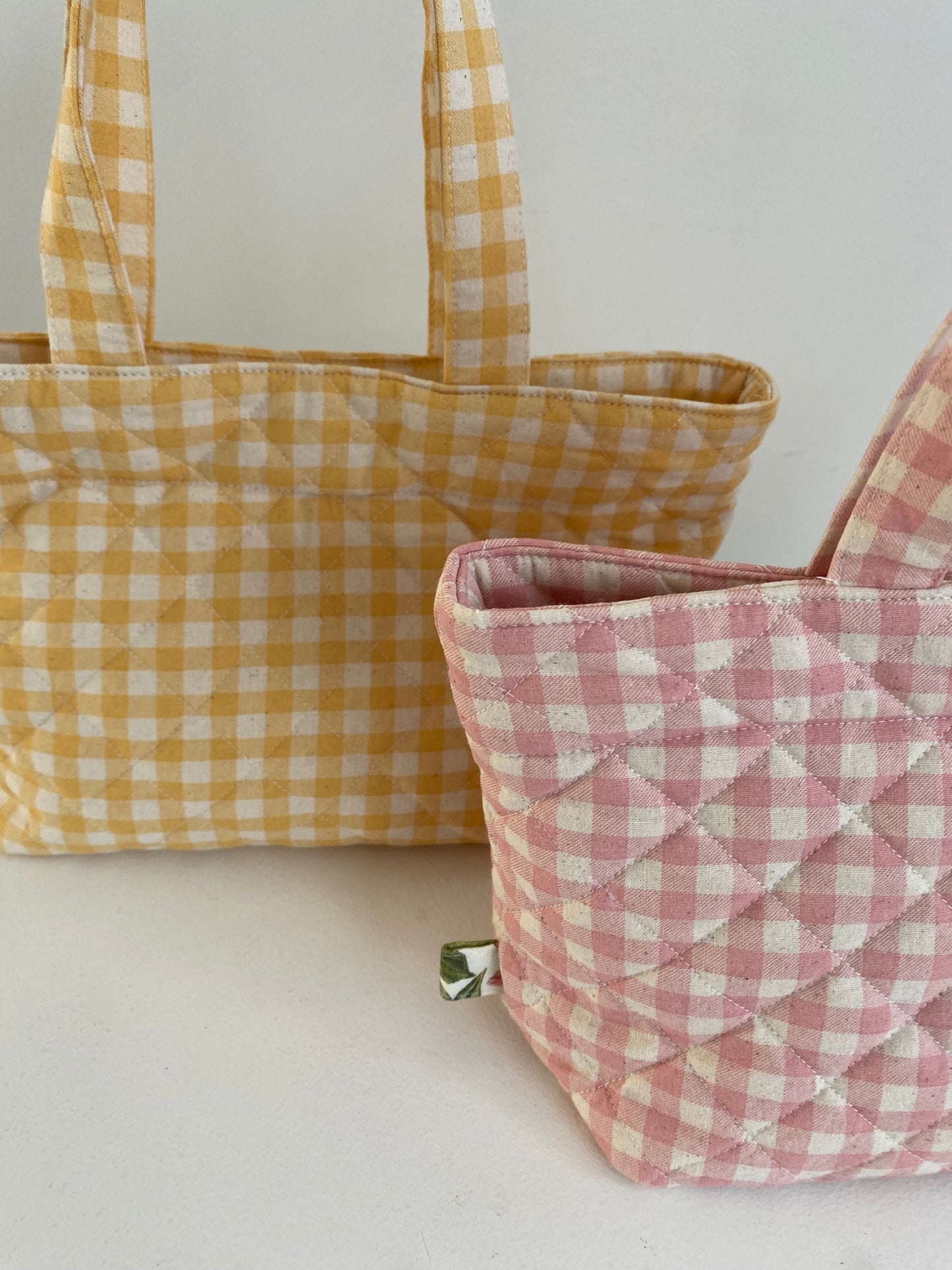 Quilted Pink Gingham Mini Tote Bag