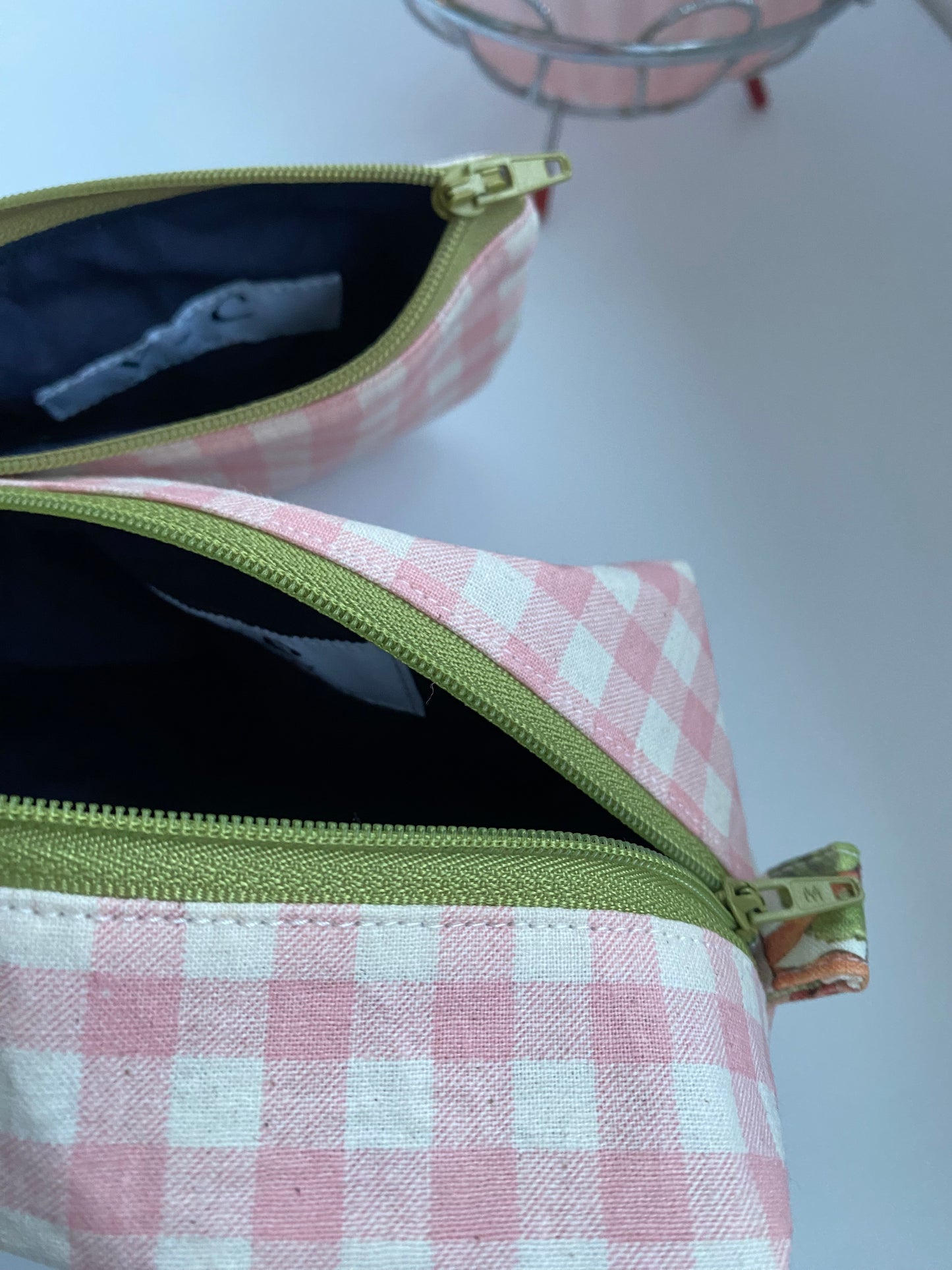 Pink Gingham Check Makeup Pouch
