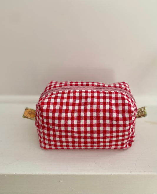 100% Cotton Gingham Check Makeup Pouch