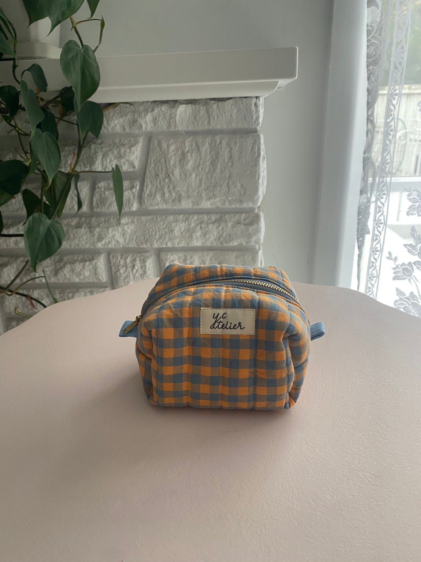 Mini tote + tiny tote keychain + small box pouch set (Orange/Blue)