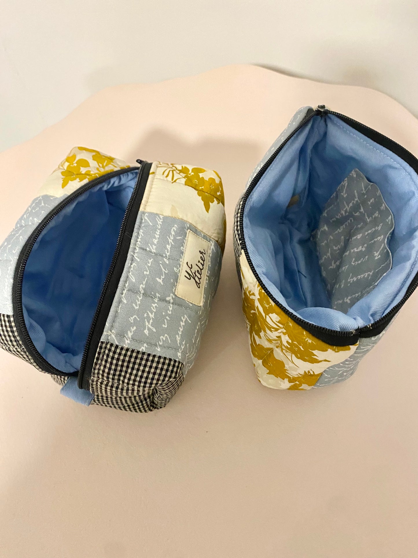 Patchwork Pouch Duo - Check, Blue & Mustard Floral