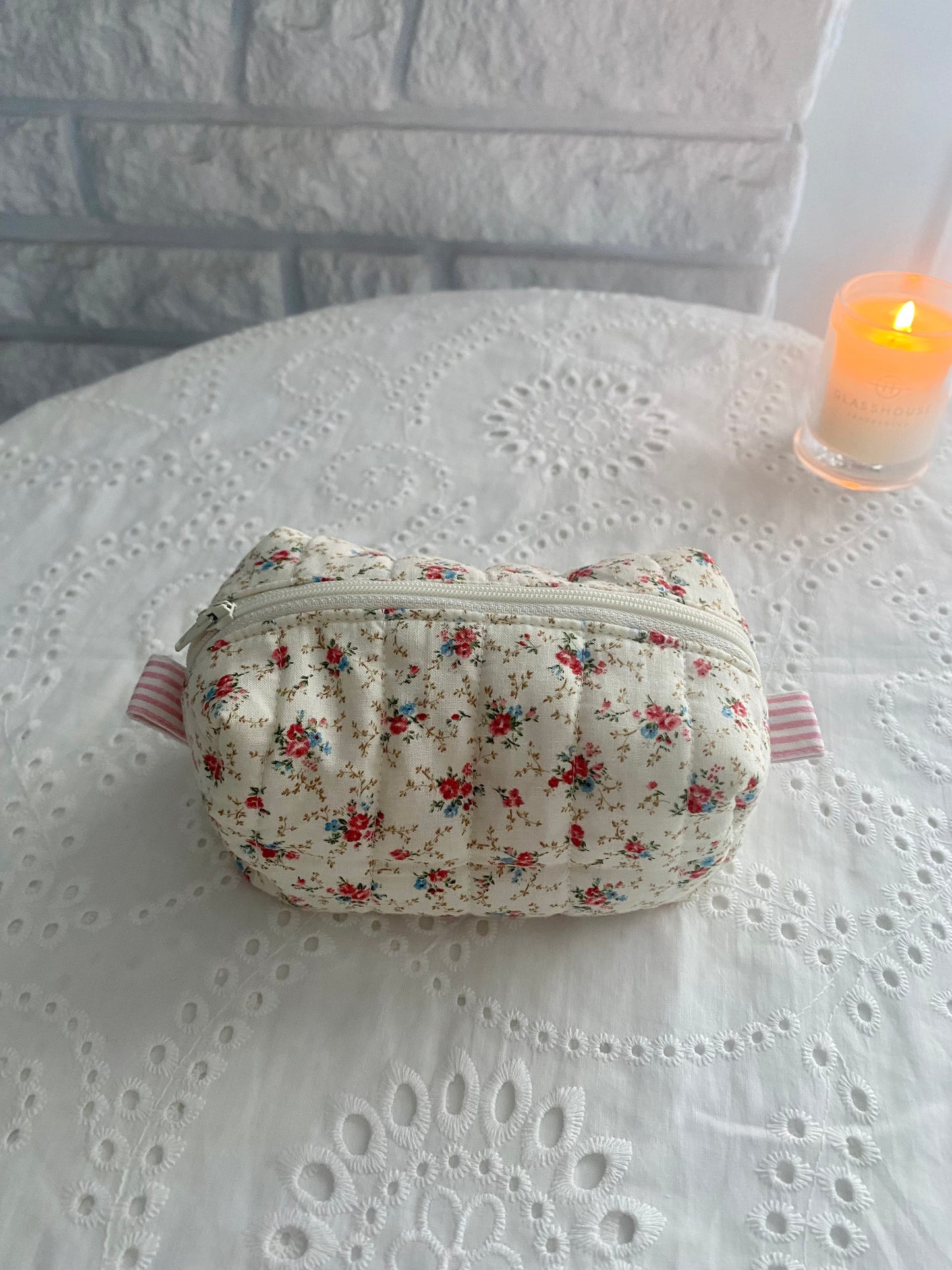 Quilted Tiny floral Makeup Pouch (small)