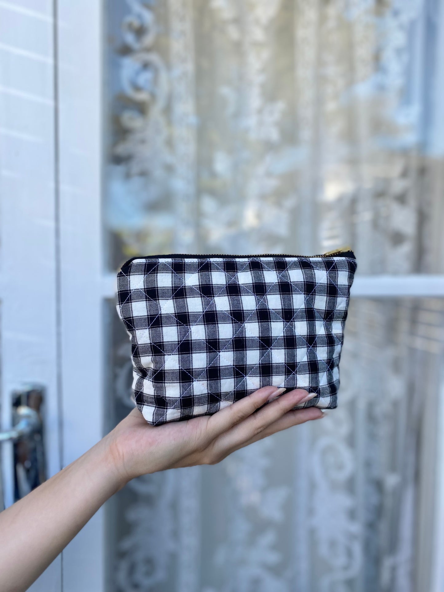Black and White gingham makeup pouch(small)