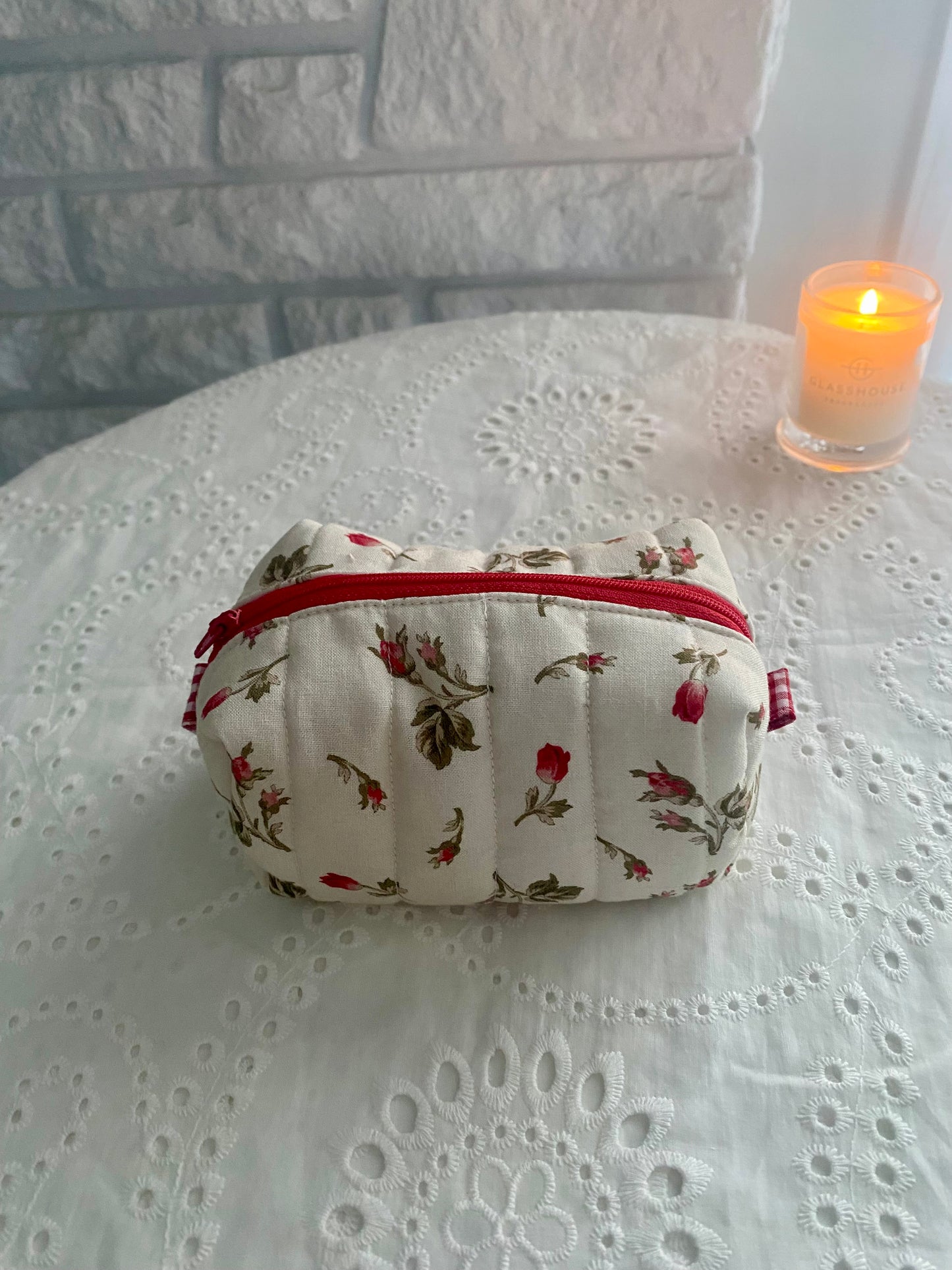 Quilted Rosebud Makeup Pouch (small)