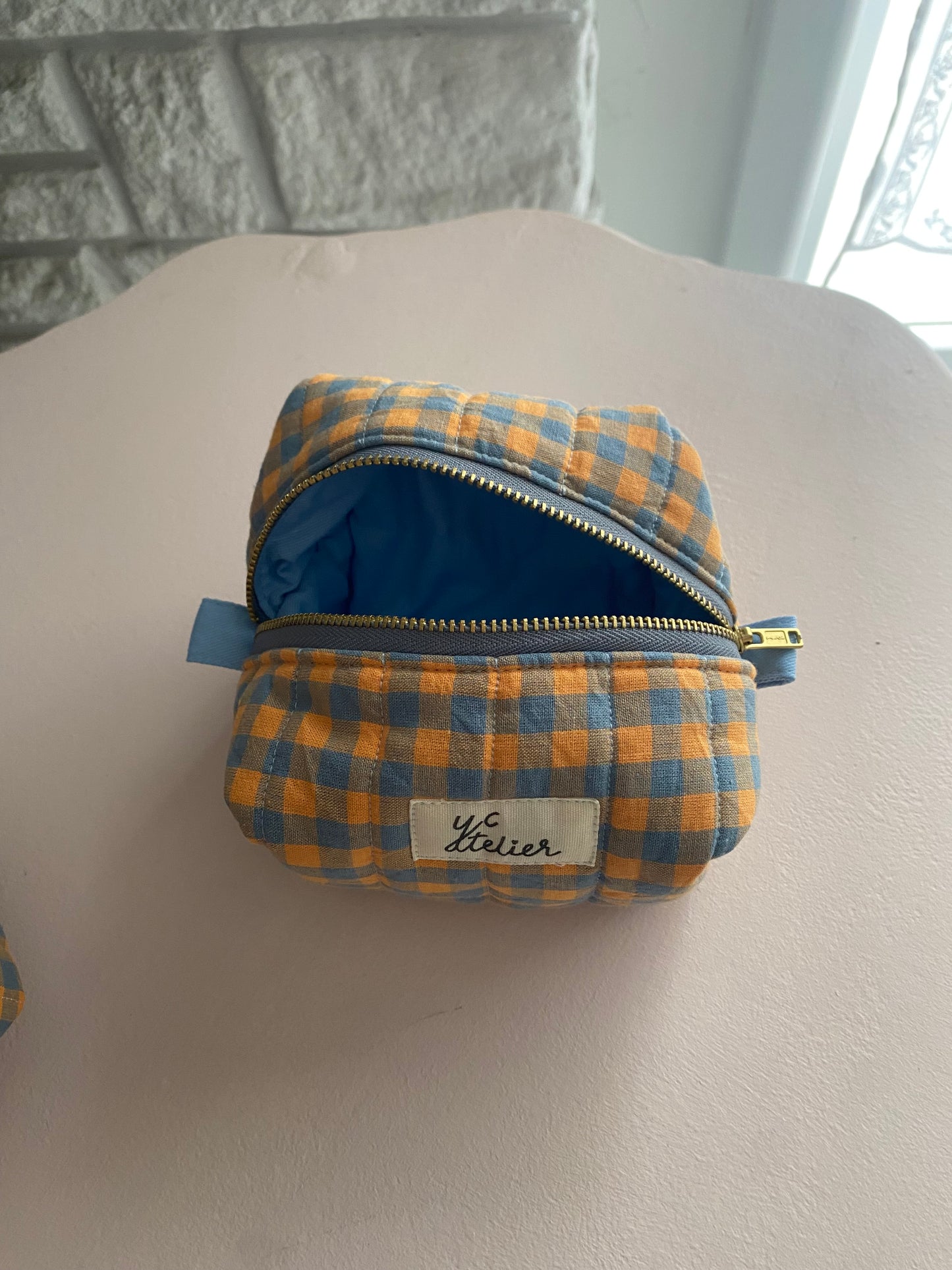 Mini tote + tiny tote keychain + small box pouch set (Orange/Blue)