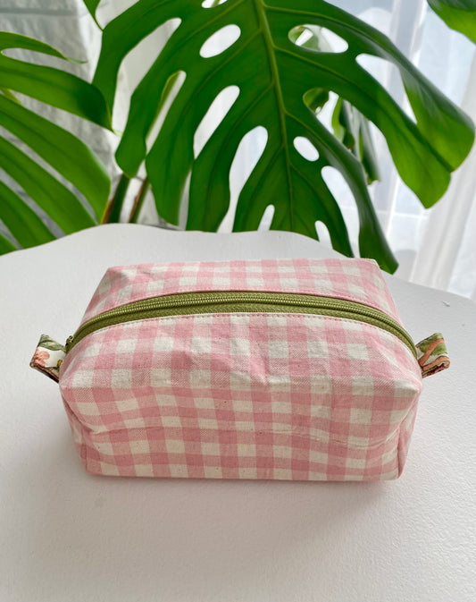 Pink Gingham Check Makeup Pouch