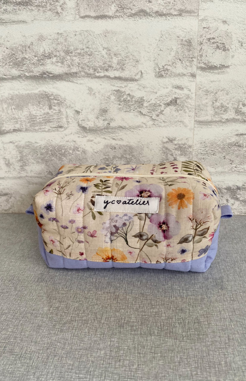 Cotton/Linen Floral Makeup Pouch (Medium)