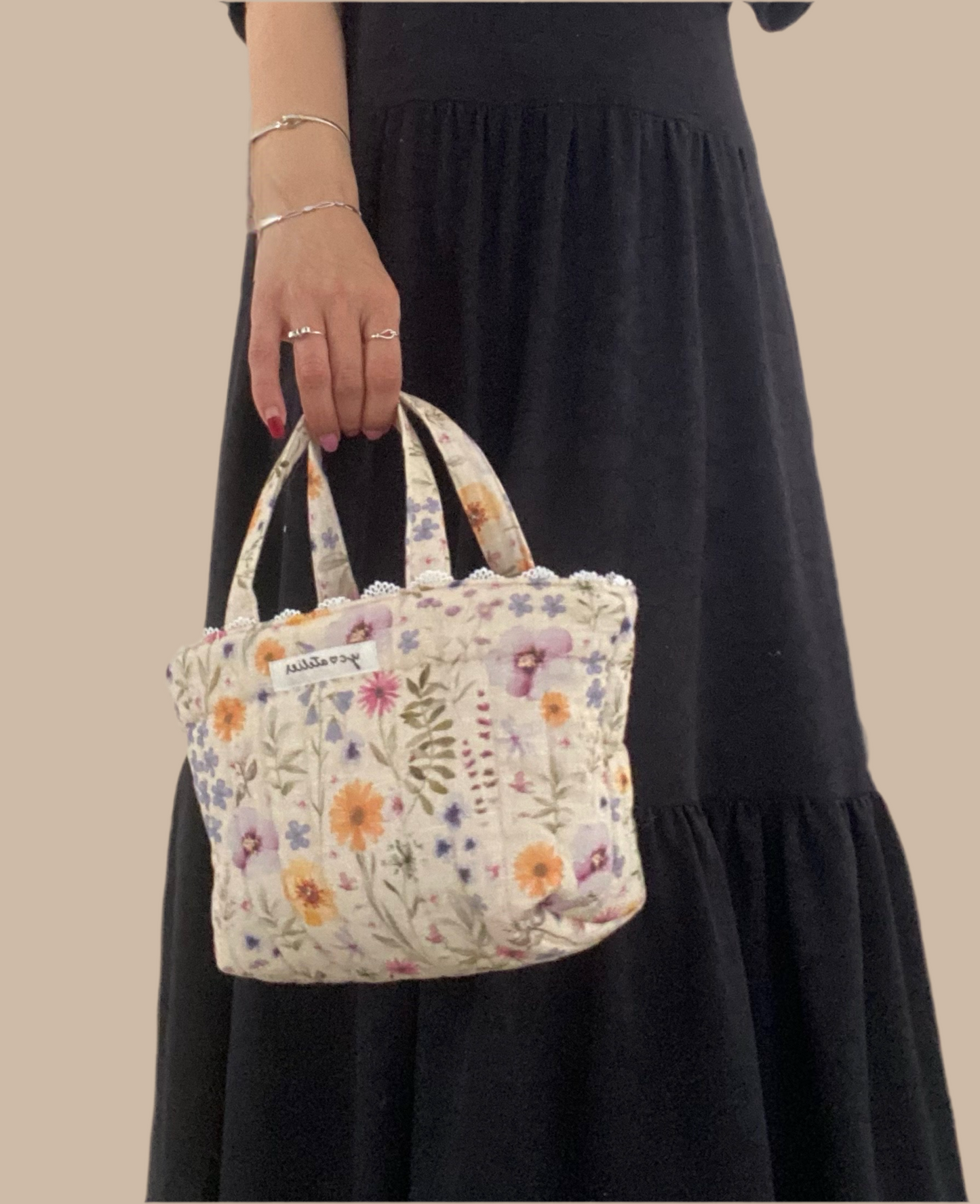 Quilted Floral Mini Tote Bag