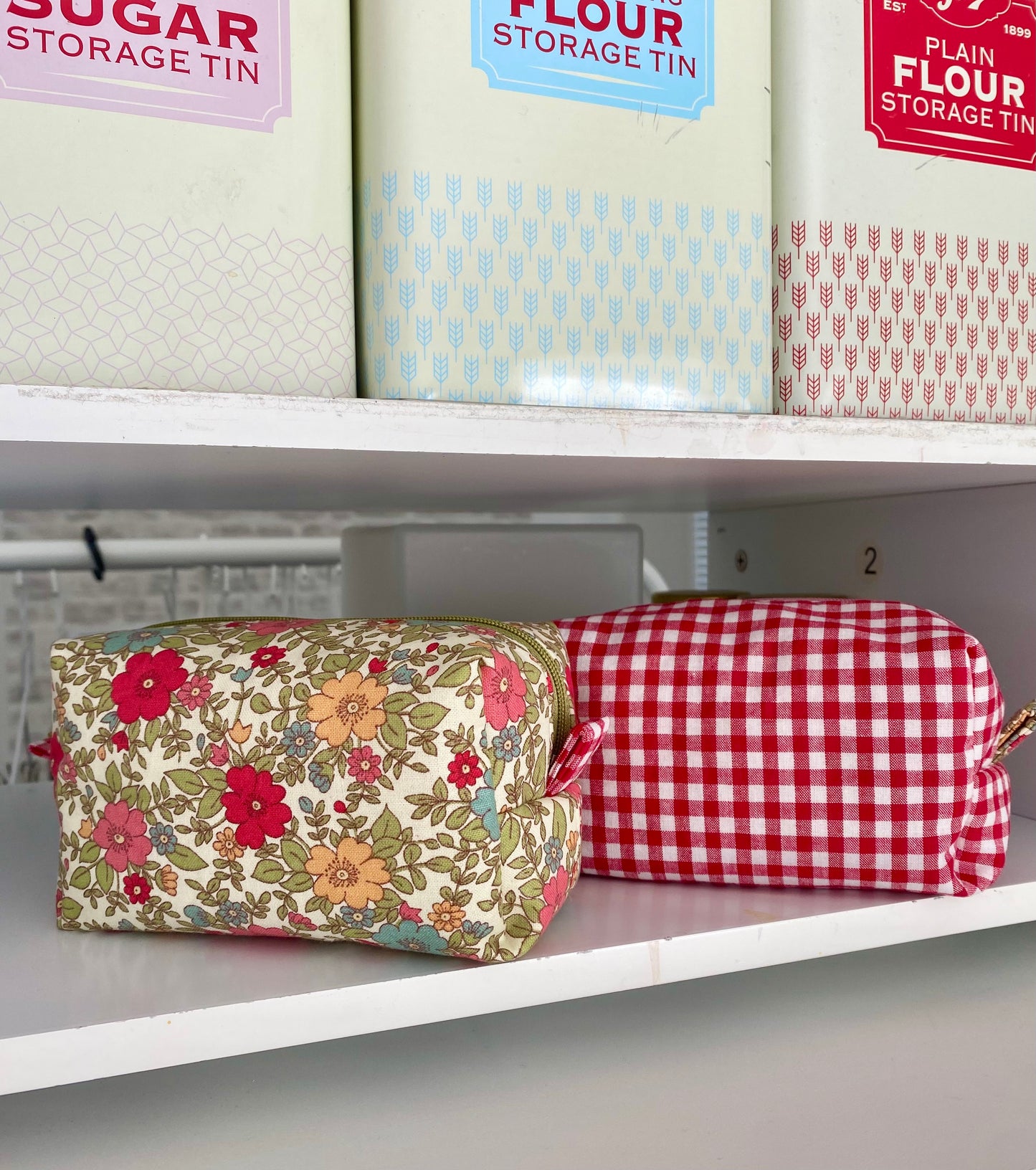 100% Cotton Gingham Check Makeup Pouch