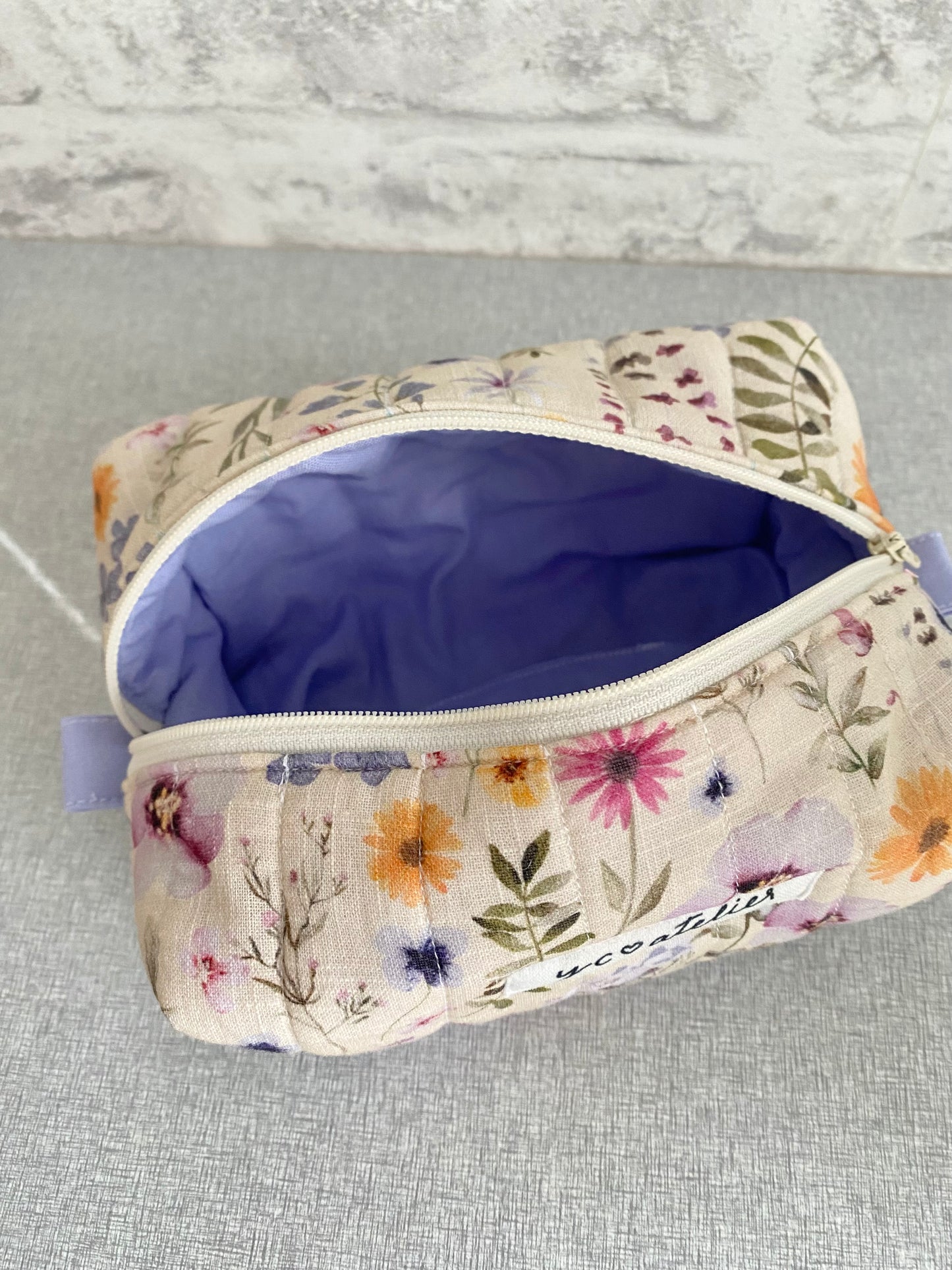 Cotton/Linen Floral Makeup Pouch (Medium)