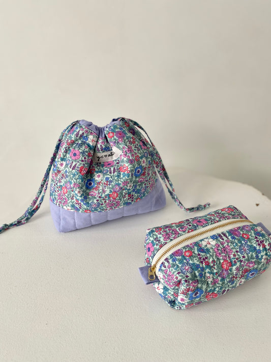 Small Drawstring Bag and Makeup Pouch Duo(Purple)